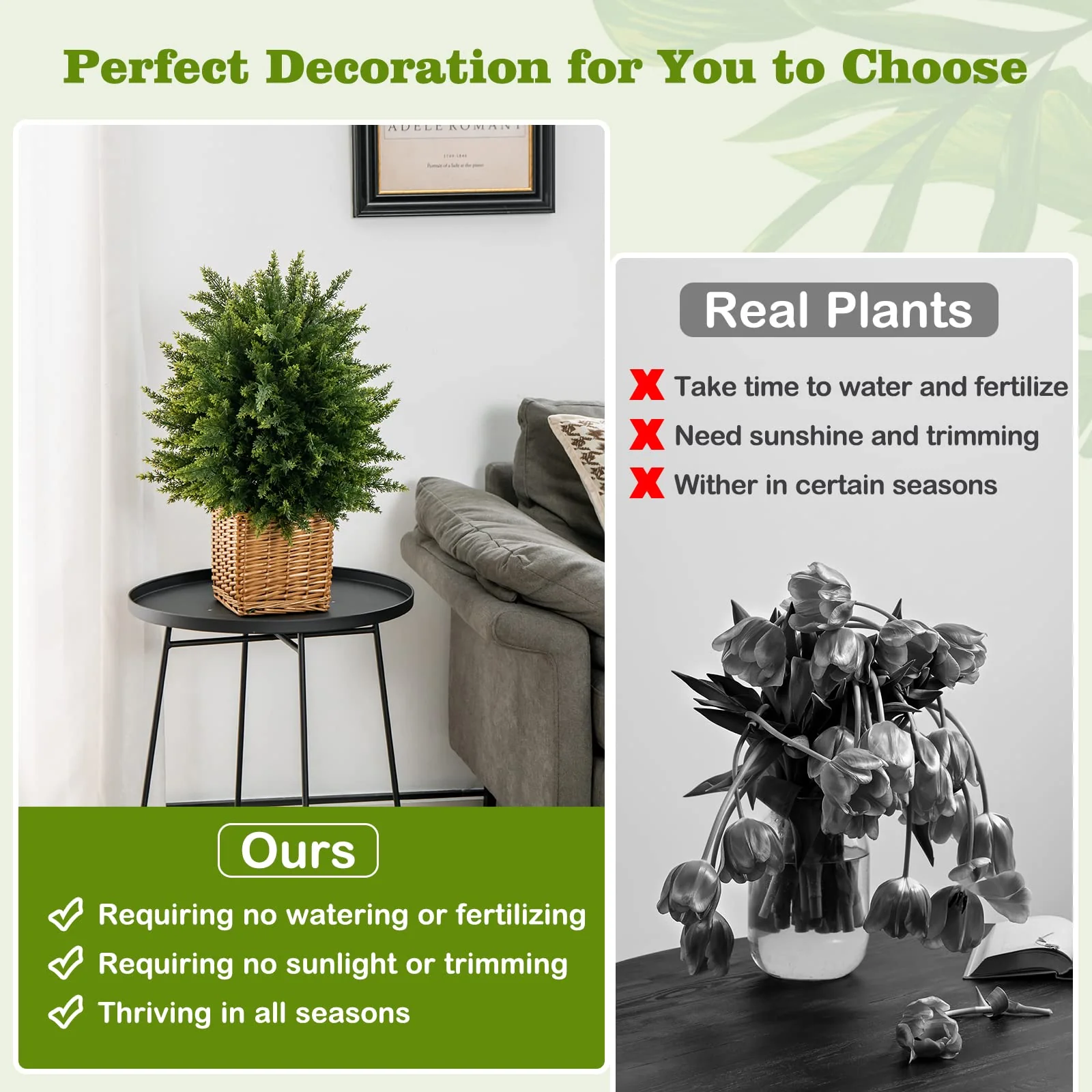 Goplus 21.5" Artificial Tree, Set of 2 Faux Potted Plants Artificial Shrubs Bushes - Image 7