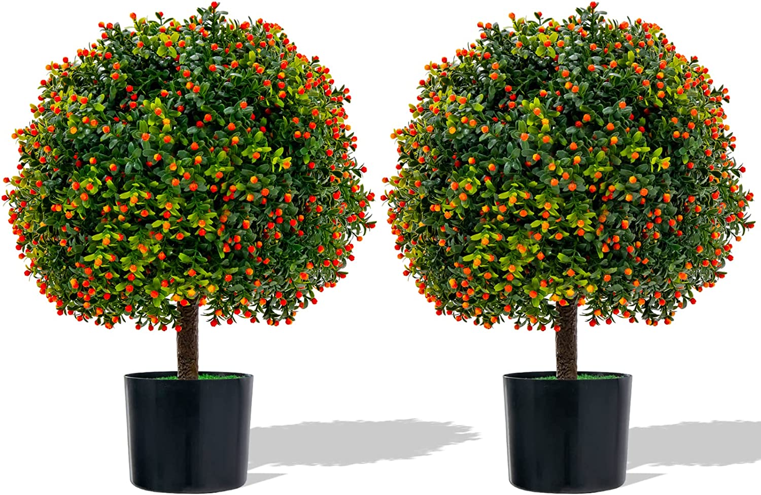 Goplus 21.5" Artificial Tree, Set of 2 Faux Potted Plants Artificial Shrubs Bushes - Image 9