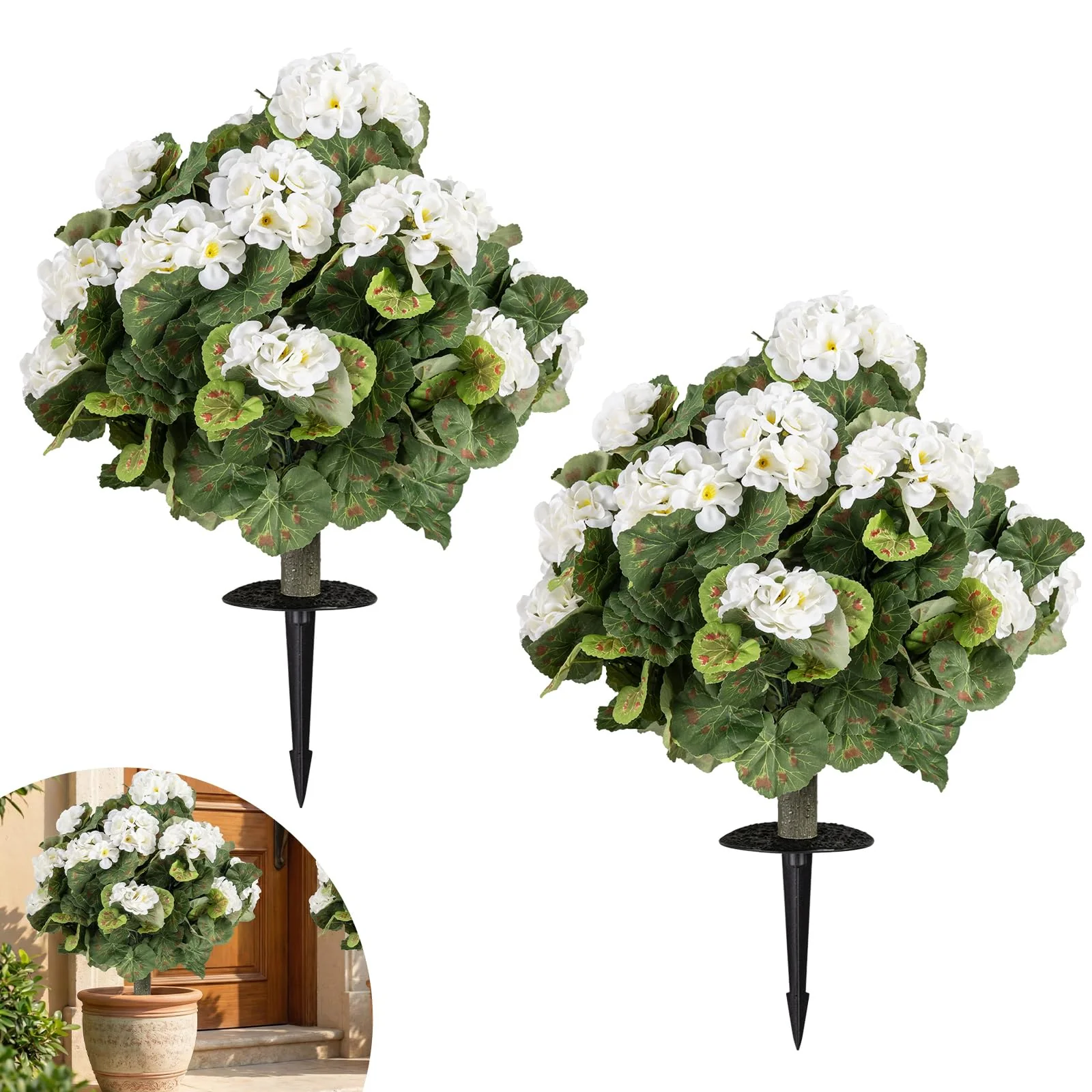 Goplus 22.5” Artificial Begonia Ball Trees Set of 2 with Ground Spikes
