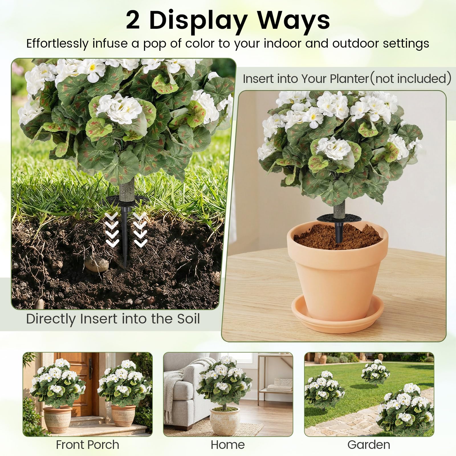 Goplus 22.5” Artificial Begonia Ball Trees Set of 2 with Ground Spikes - Image 3