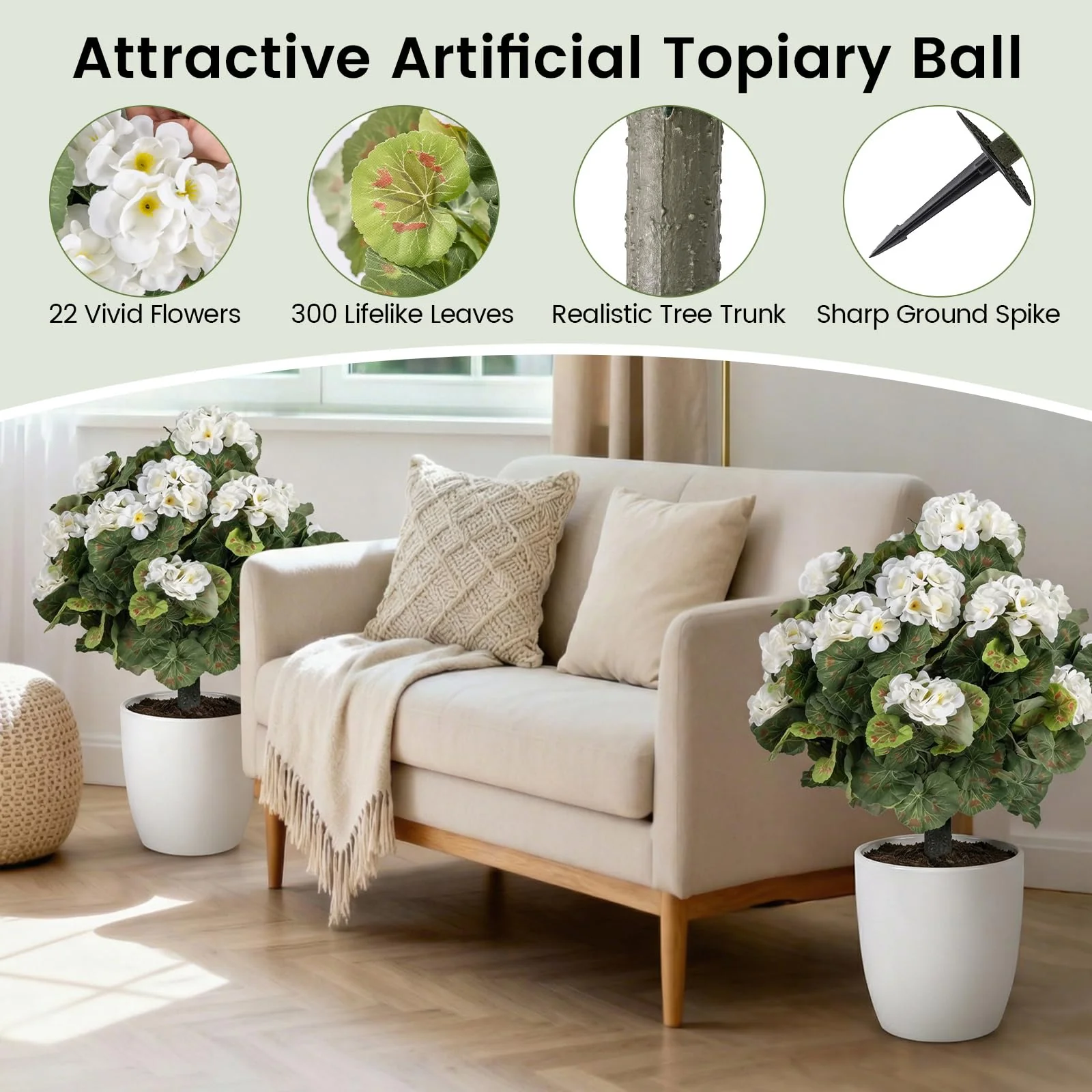 Goplus 22.5” Artificial Begonia Ball Trees Set of 2 with Ground Spikes - Image 5
