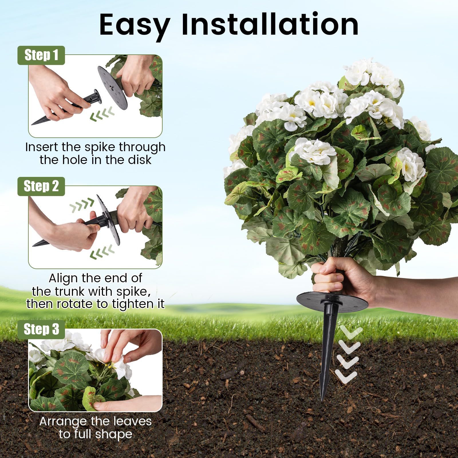 Goplus 22.5” Artificial Begonia Ball Trees Set of 2 with Ground Spikes - Image 6