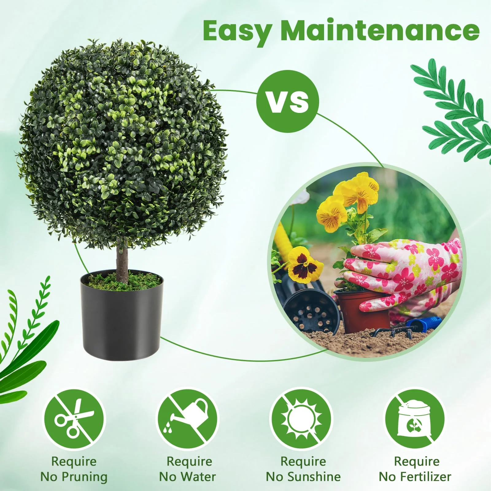Goplus 22" Artificial Boxwood Topiary Ball Tree - Image 5