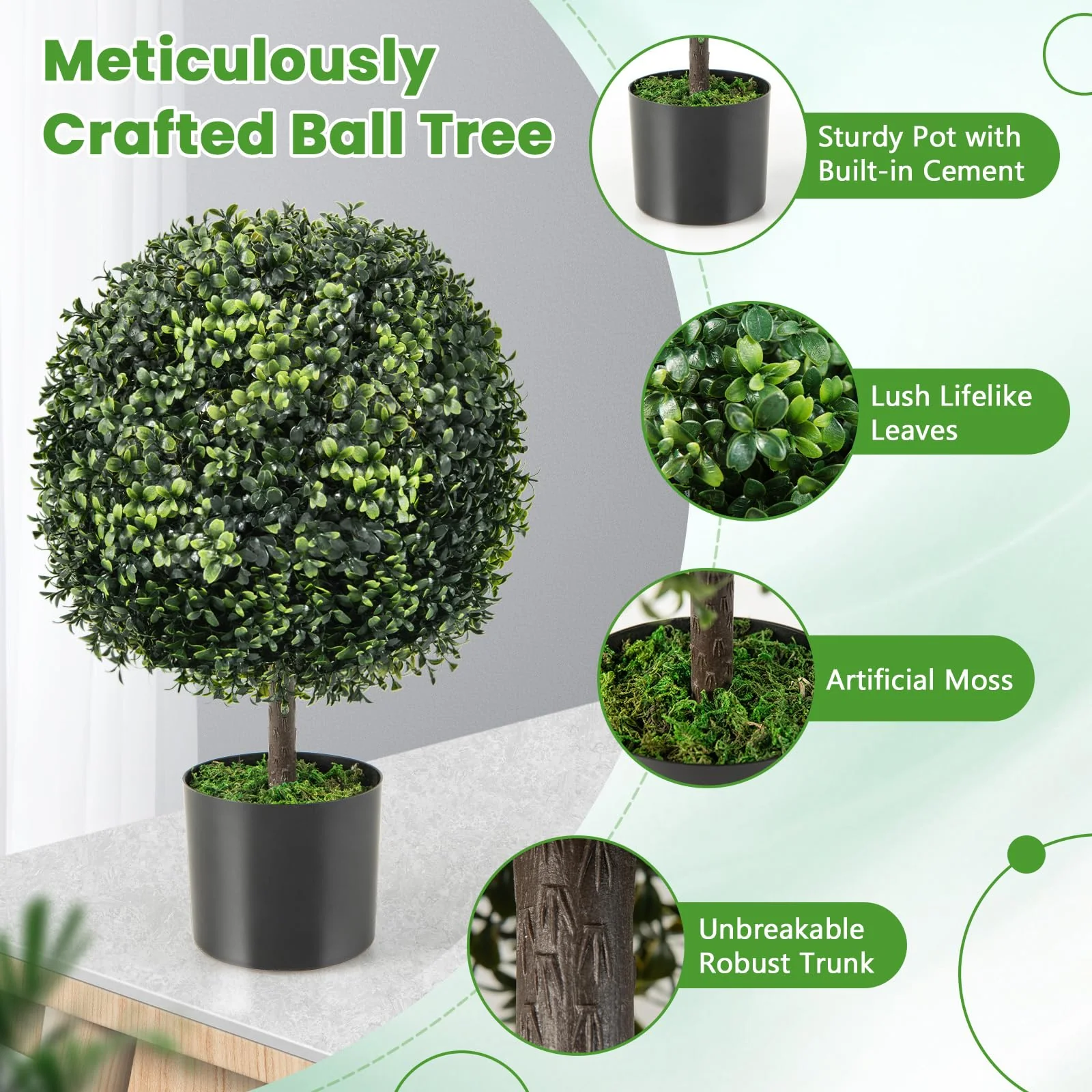 Goplus 22" Artificial Boxwood Topiary Ball Tree - Image 6