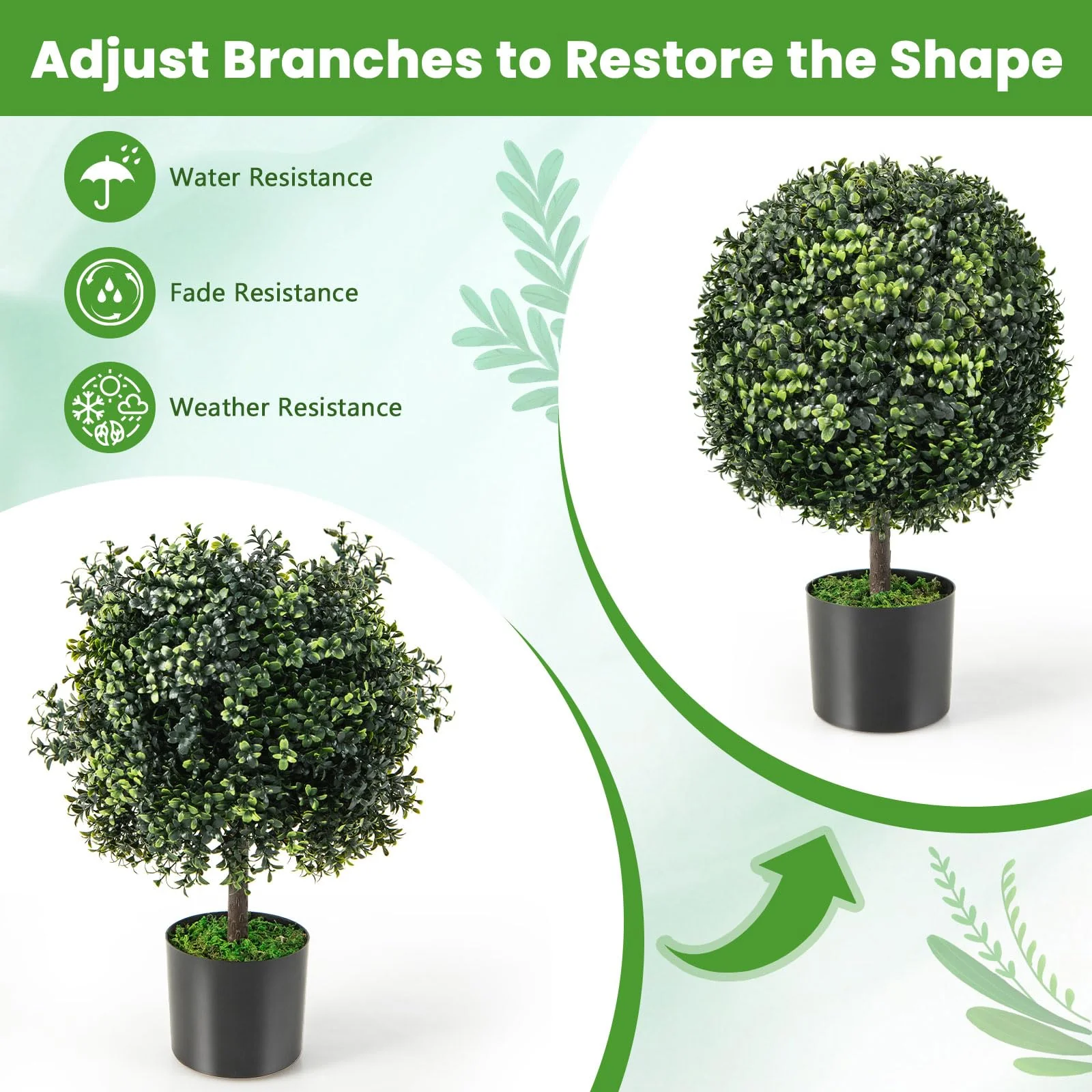 Goplus 22" Artificial Boxwood Topiary Ball Tree - Image 7