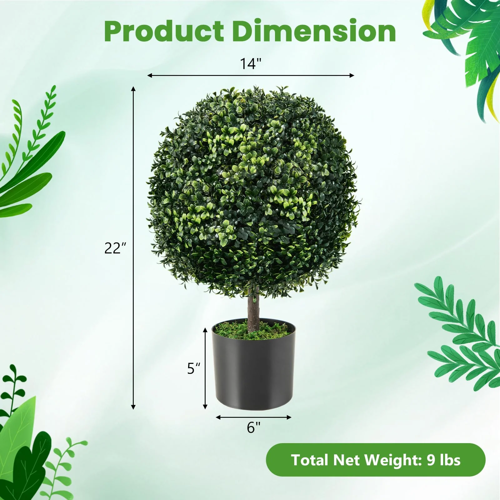 Goplus 22" Artificial Boxwood Topiary Ball Tree - Image 8