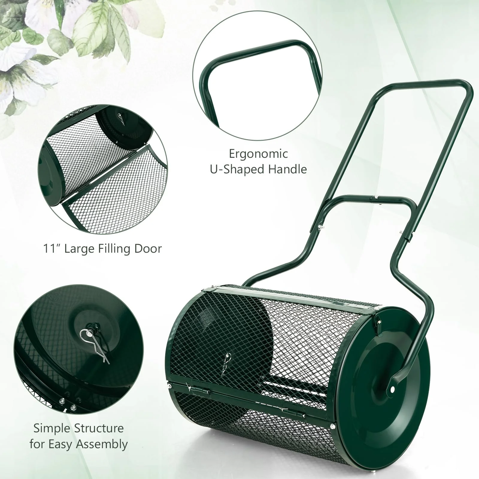 Goplus 24 inch Compost Spreader for Lawn, Lightweight Metal Mesh Lawn Roller Double Side Latches for Topdressing & Seedling - Image 2