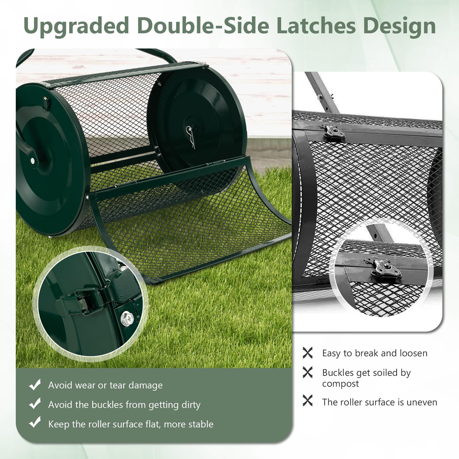 Goplus 24 inch Compost Spreader for Lawn, Lightweight Metal Mesh Lawn Roller Double Side Latches for Topdressing & Seedling - Image 3
