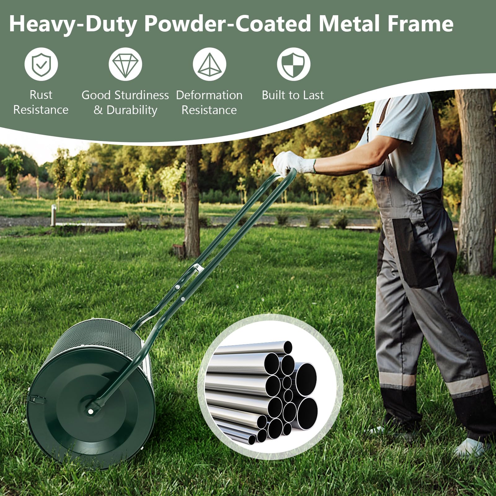 Goplus 24 inch Compost Spreader for Lawn, Lightweight Metal Mesh Lawn Roller Double Side Latches for Topdressing & Seedling - Image 4