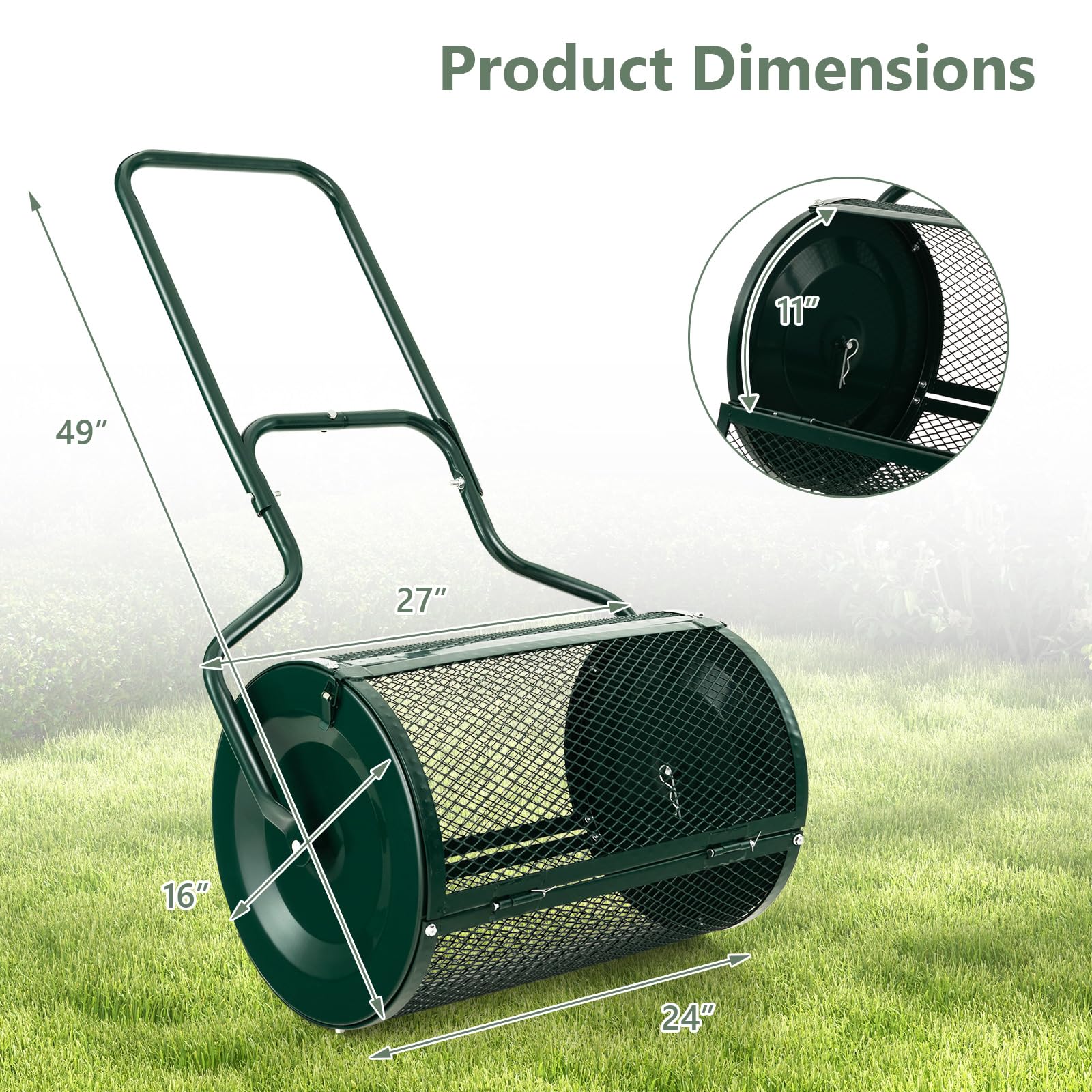 Goplus 24 inch Compost Spreader for Lawn, Lightweight Metal Mesh Lawn Roller Double Side Latches for Topdressing & Seedling - Image 6