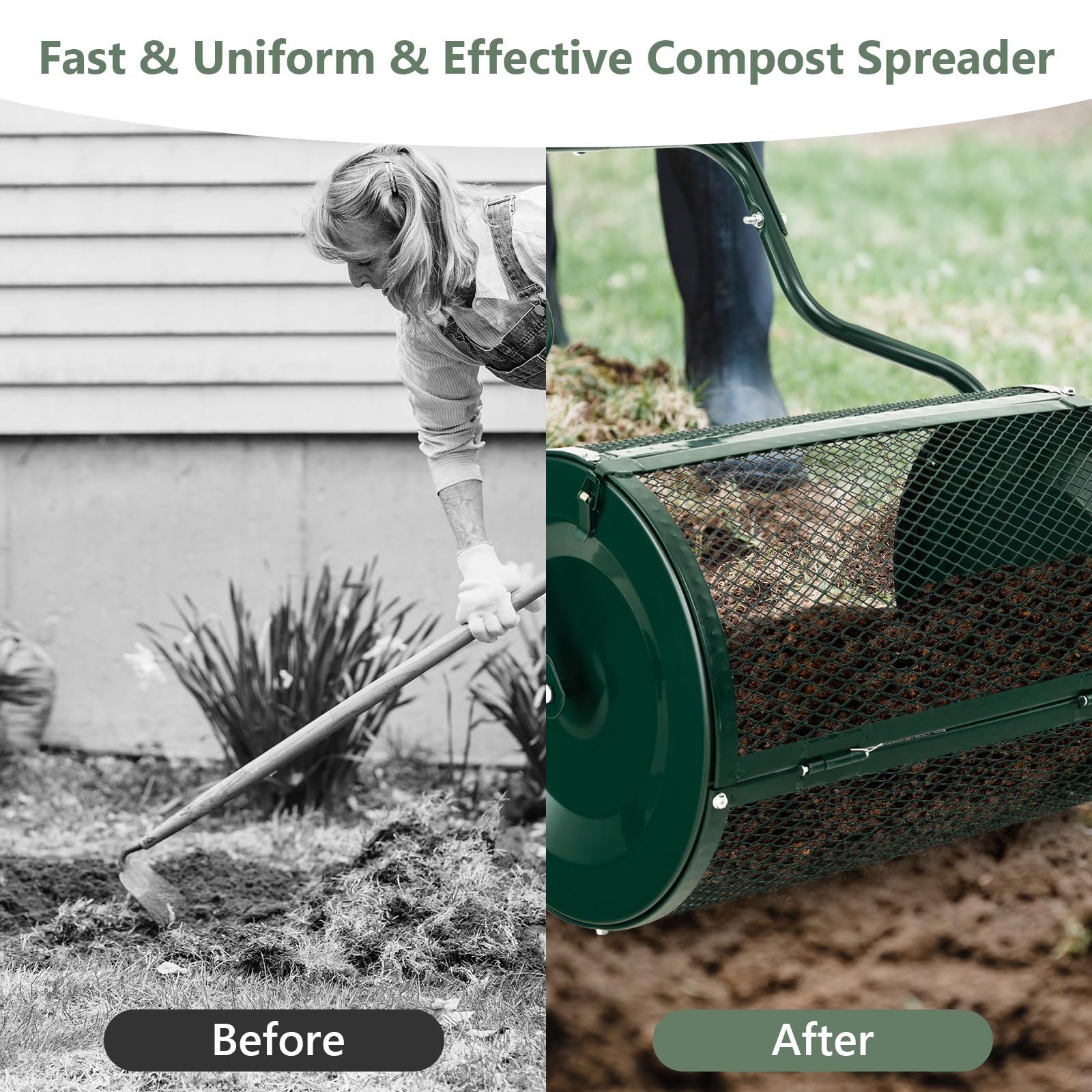 Goplus 24 inch Compost Spreader for Lawn, Lightweight Metal Mesh Lawn Roller Double Side Latches for Topdressing & Seedling - Image 7