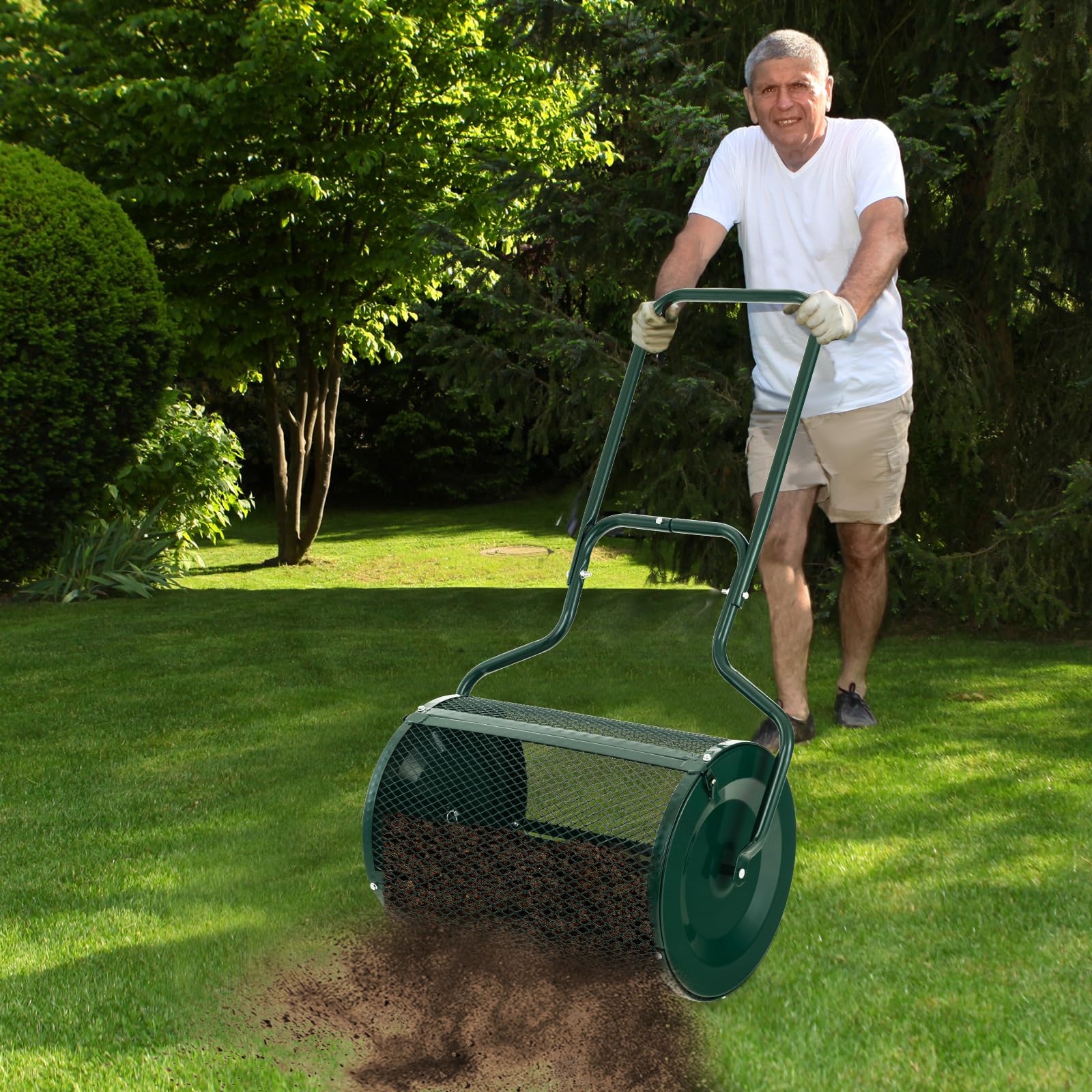 Goplus 24 inch Compost Spreader for Lawn, Lightweight Metal Mesh Lawn Roller Double Side Latches for Topdressing & Seedling - Image 9