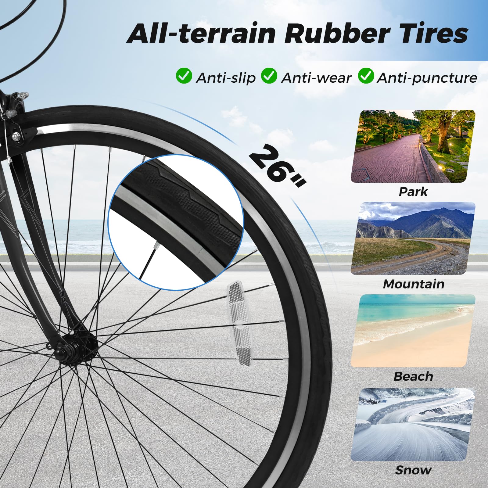 Goplus 26" Mountain Bike w/ 6-Speed Drivetrain Front and Rear Dual Brakes - Image 3