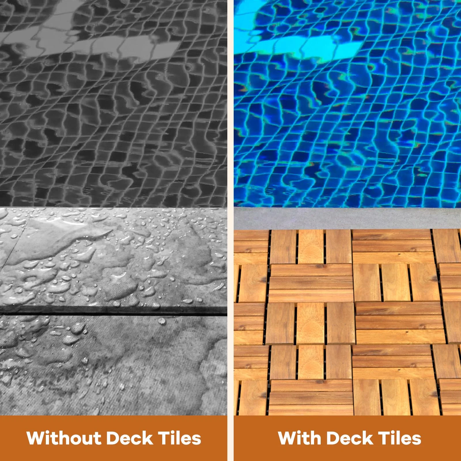 Goplus 27 PCS Interlocking Patio Deck Tile 12” x 12” Acacia Wood Patio Tiles - Image 9