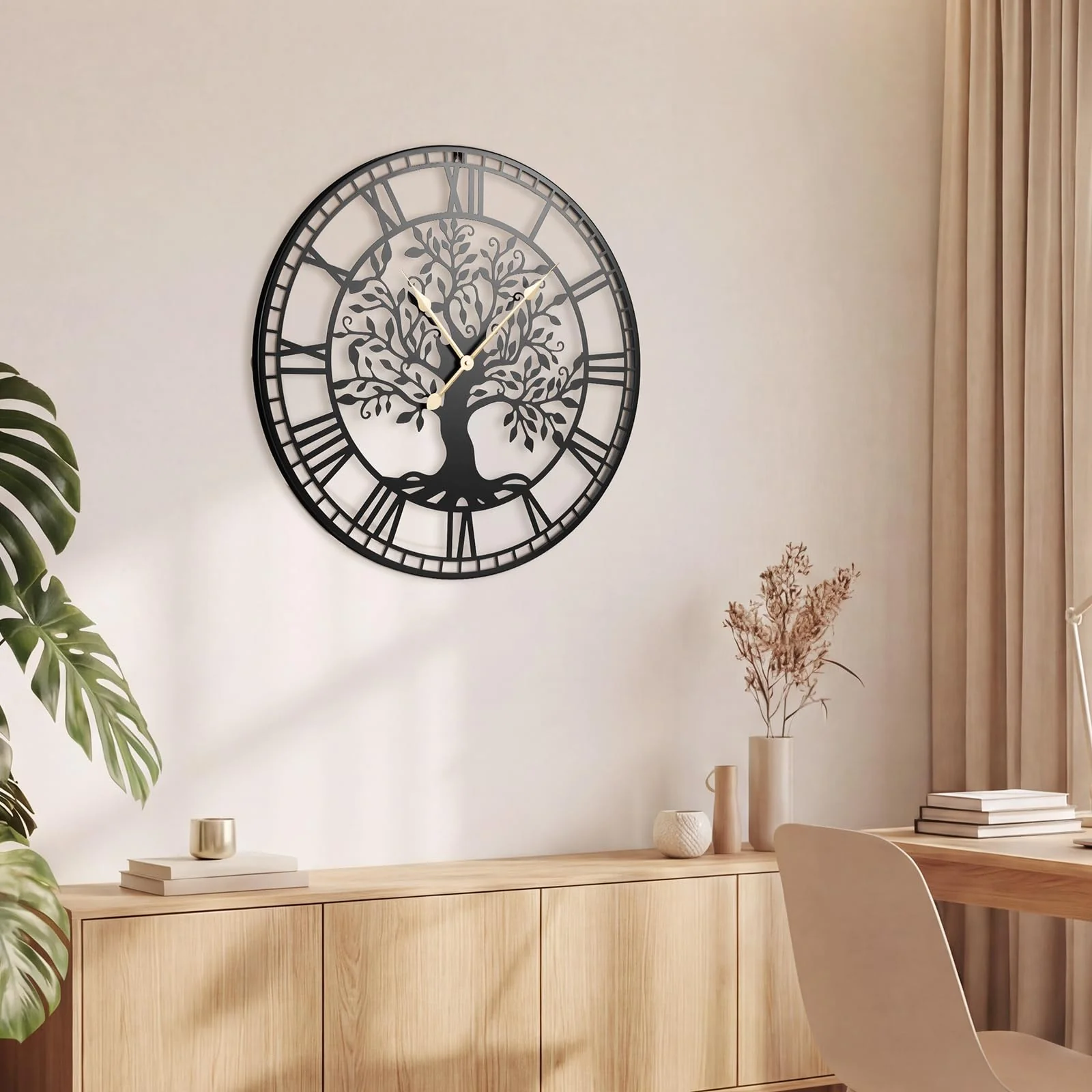 Goplus 27" Tree of Life Big Metal Wall Clock | Battery-Operated Wall Decoration - Image 3