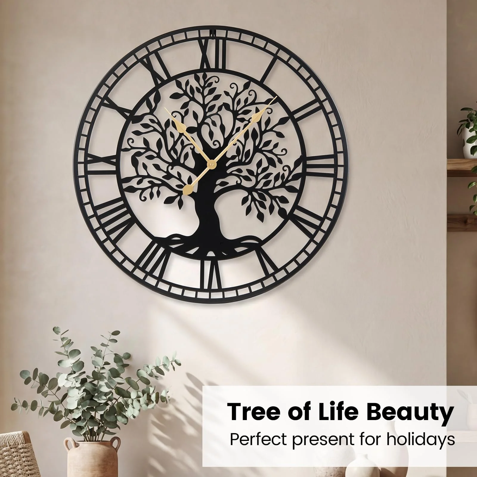 Goplus 27" Tree of Life Big Metal Wall Clock | Battery-Operated Wall Decoration - Image 7