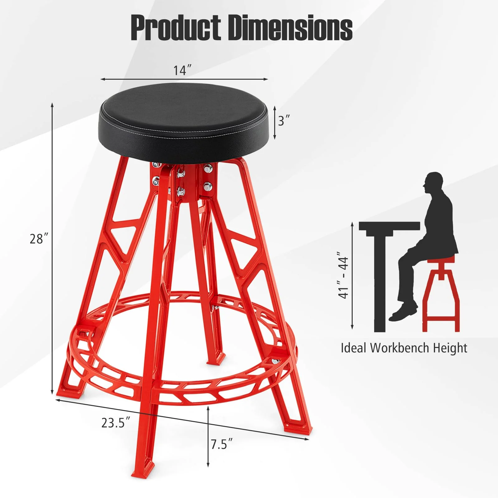 Goplus 28 Inch Swivel Shop Stool with Round Padded Seat & Built-in Footrest - Image 3