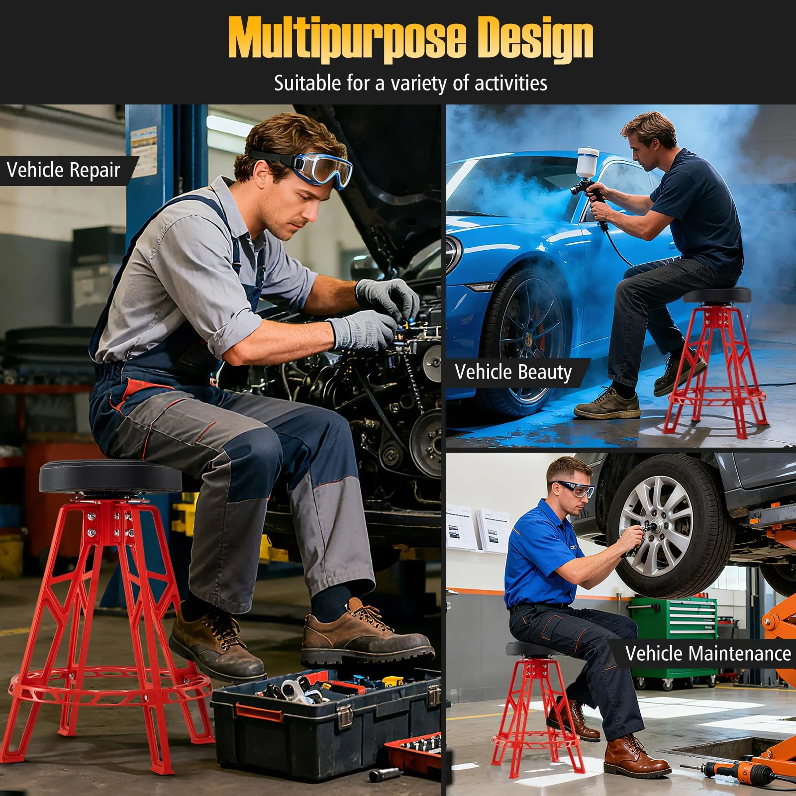 Goplus 28 Inch Swivel Shop Stool with Round Padded Seat & Built-in Footrest - Image 9