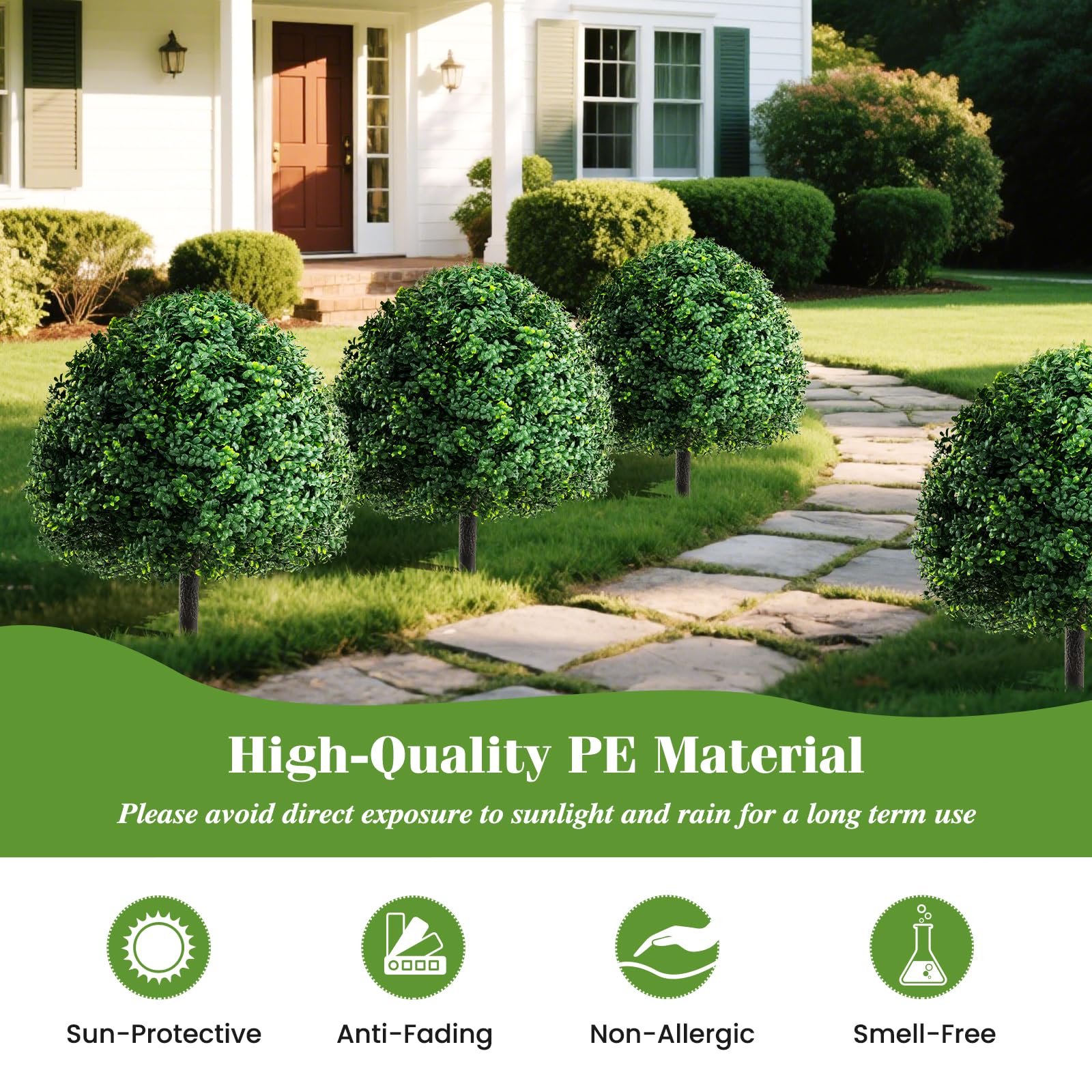 Goplus 28 Inches Artificial Boxwood Topiary Ball Tree Set Sun-Protective Fake Shrub Plants - Image 3