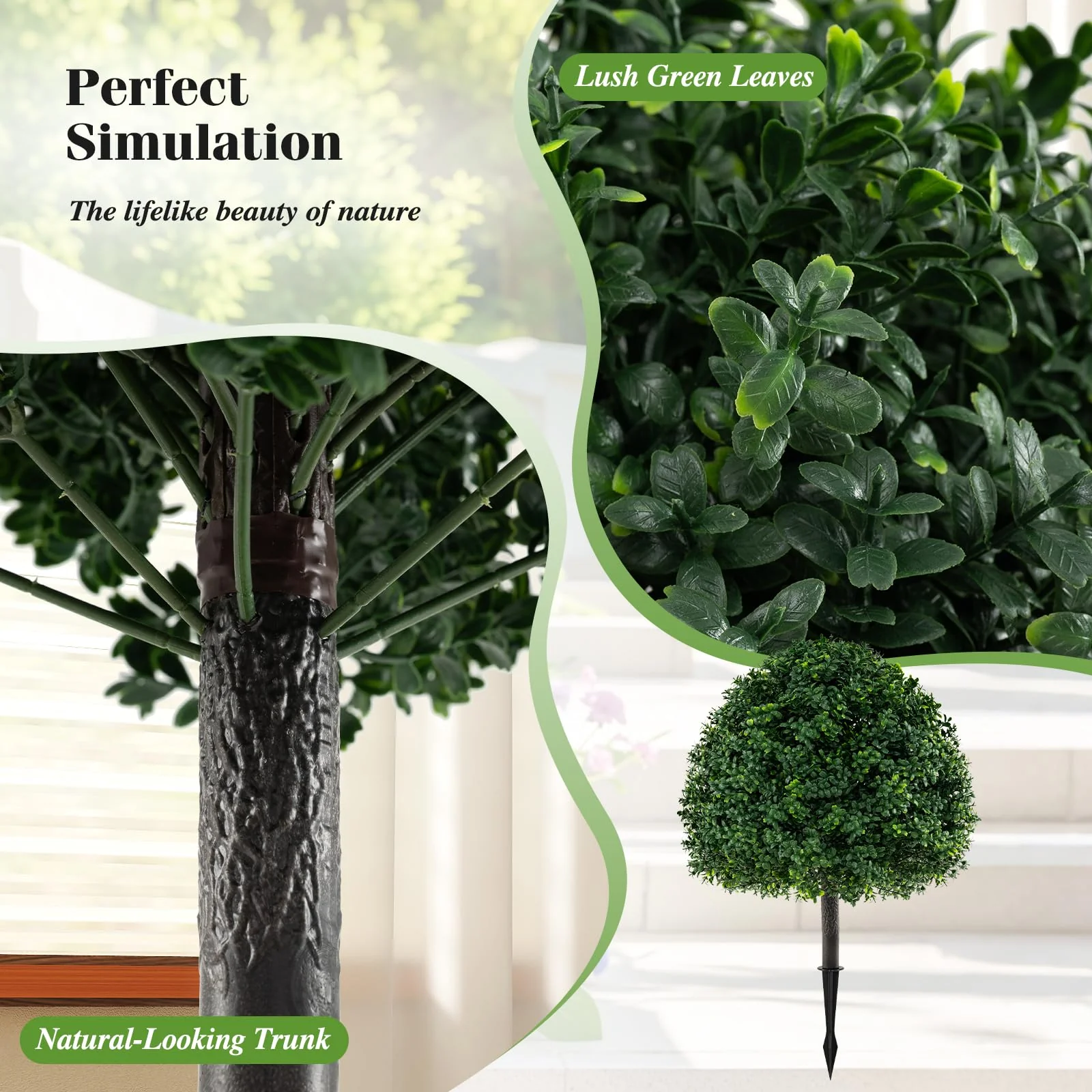 Goplus 28 Inches Artificial Boxwood Topiary Ball Tree Set Sun-Protective Fake Shrub Plants - Image 4