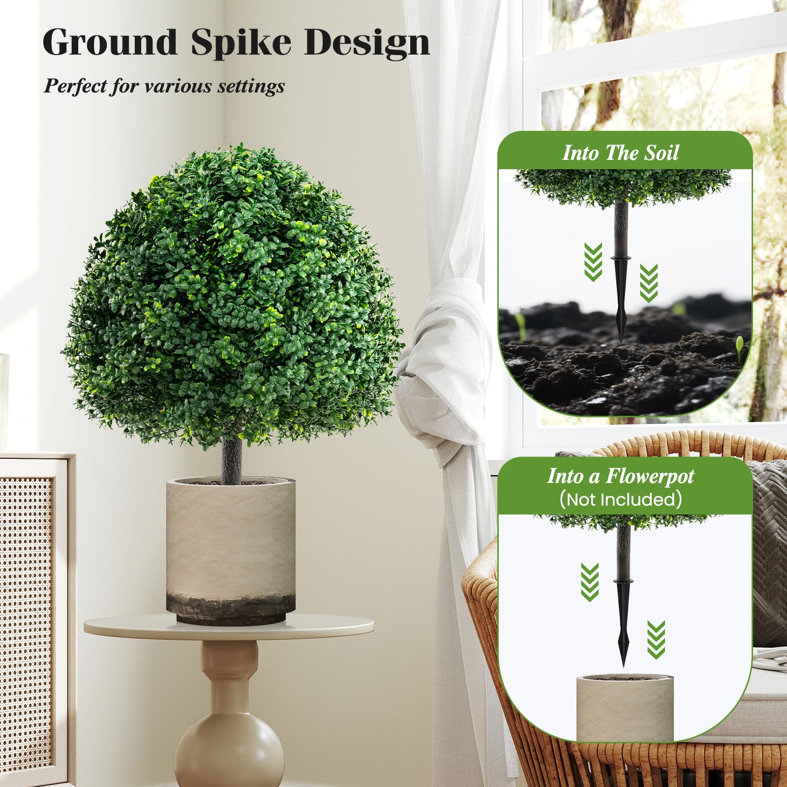 Goplus 28 Inches Artificial Boxwood Topiary Ball Tree Set Sun-Protective Fake Shrub Plants - Image 5