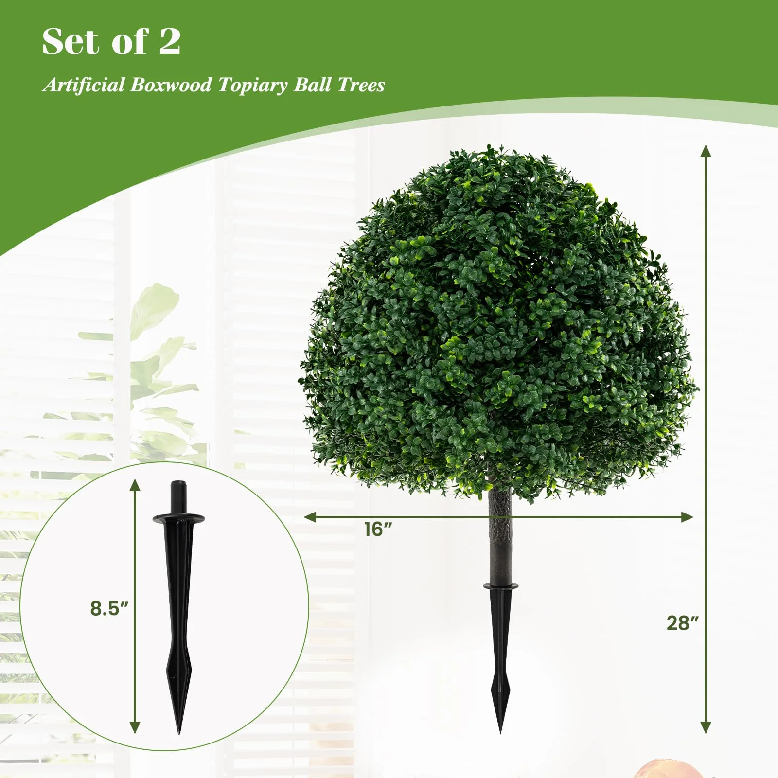 Goplus 28 Inches Artificial Boxwood Topiary Ball Tree Set Sun-Protective Fake Shrub Plants - Image 7