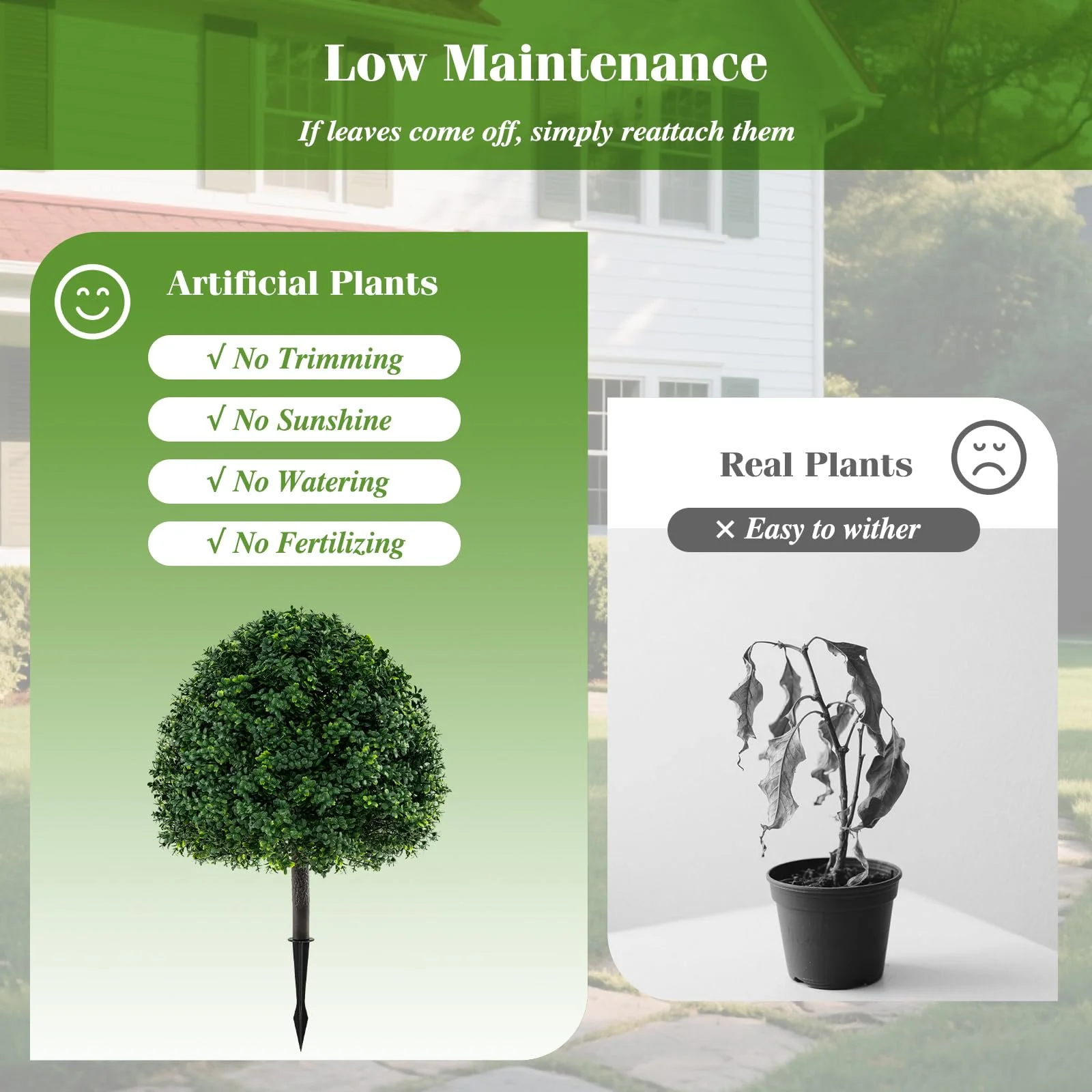 Goplus 28 Inches Artificial Boxwood Topiary Ball Tree Set Sun-Protective Fake Shrub Plants - Image 8