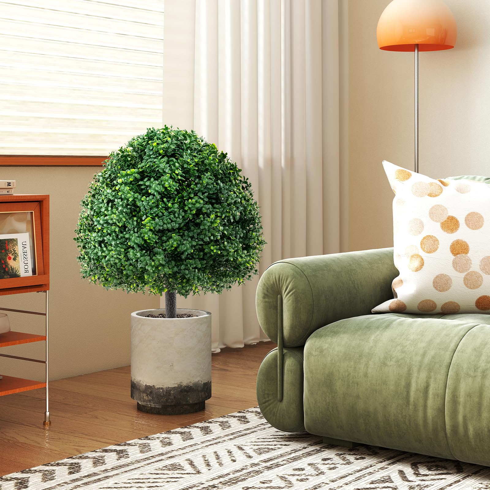 Goplus 28 Inches Artificial Boxwood Topiary Ball Tree Set Sun-Protective Fake Shrub Plants - Image 9