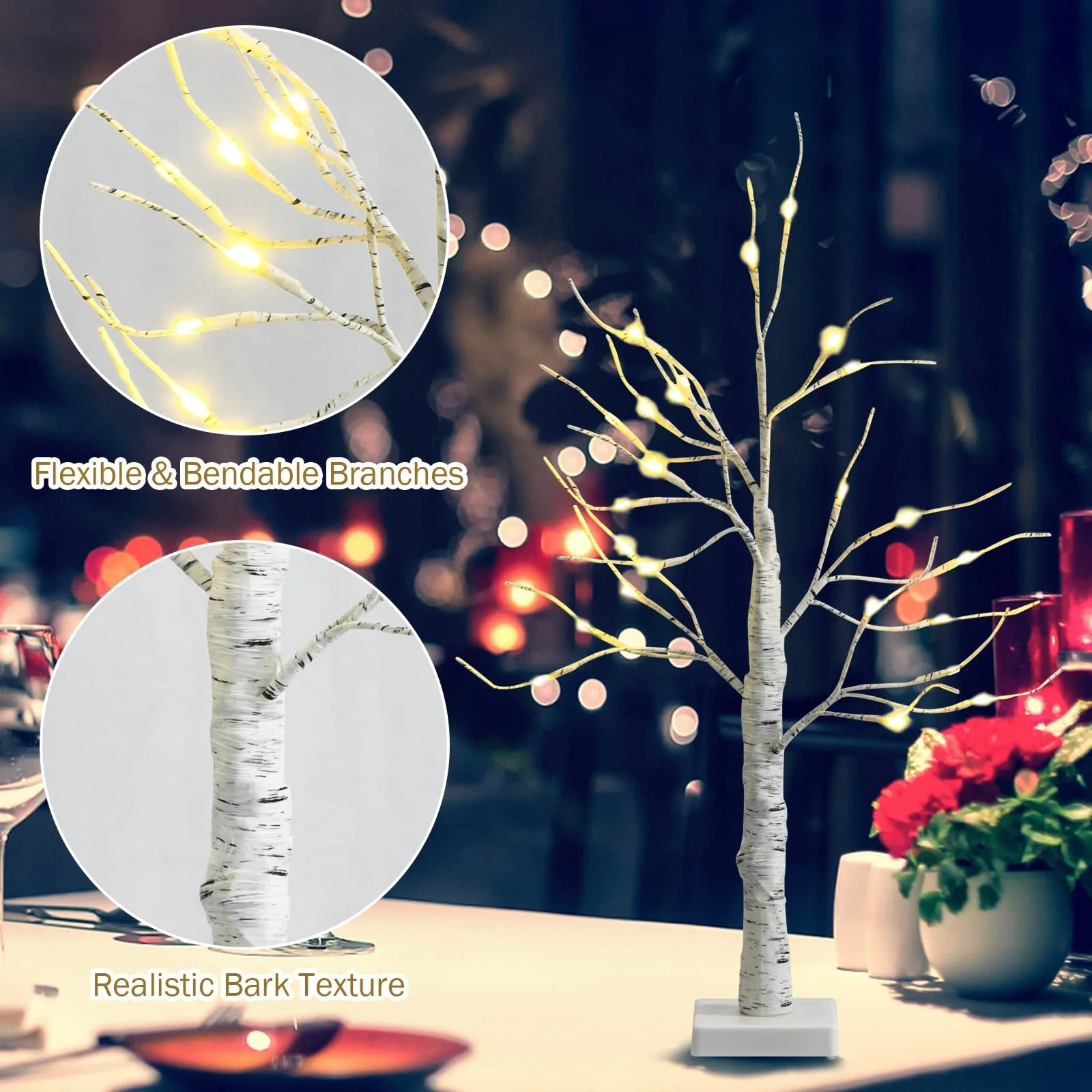Goplus 2FT Lighted Birch Tree, Artificial Small Tree White Christmas Tree - Image 3