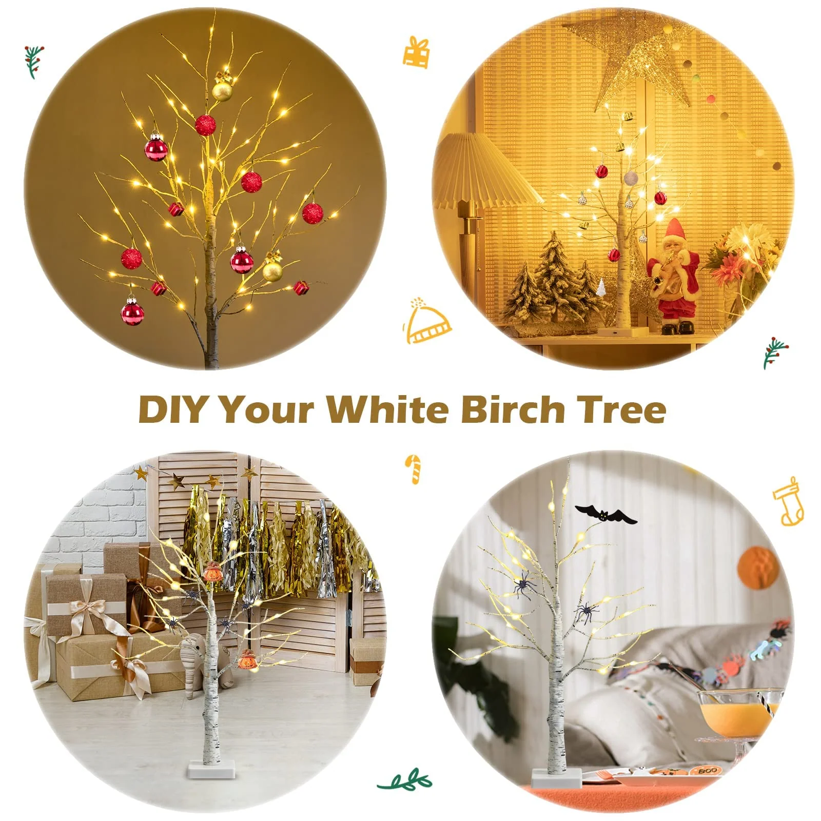 Goplus 2FT Lighted Birch Tree, Artificial Small Tree White Christmas Tree - Image 5