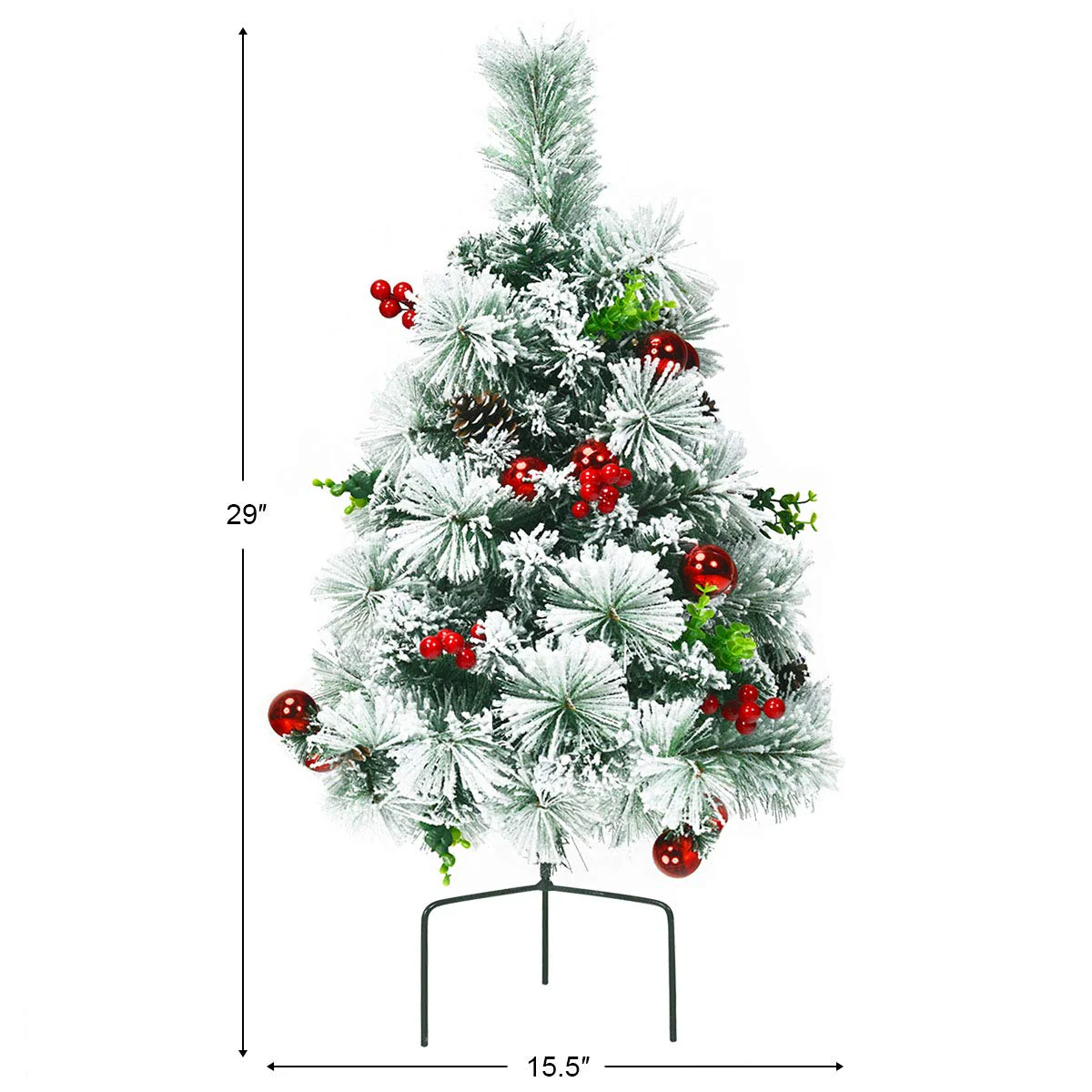 Goplus 2FT Pathway Christmas Trees Set of 2, Pre-Lit Snow Flocked Xmas Trees with 30 Warm White LED Lights - Image 7