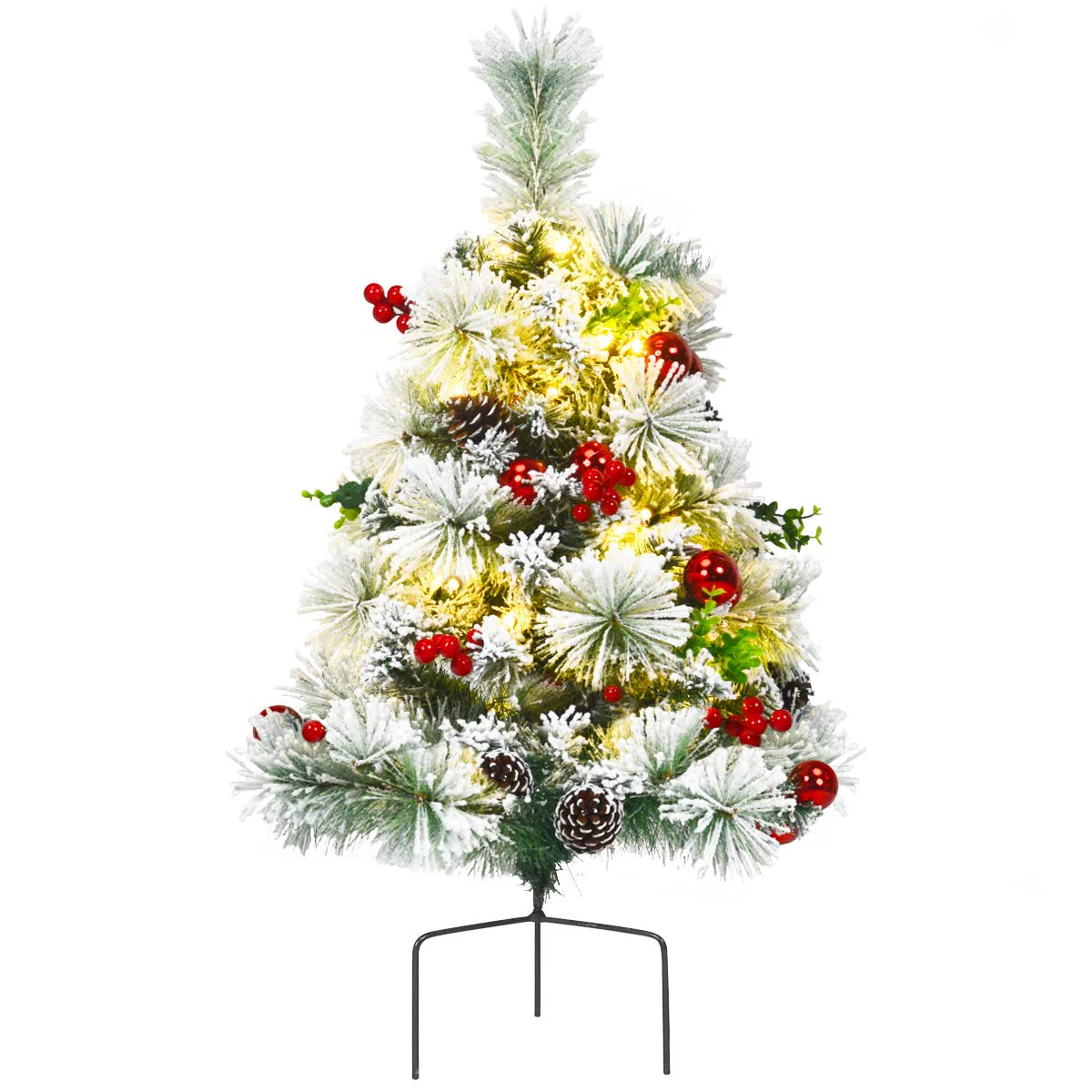 Goplus 2FT Pathway Christmas Trees Set of 2, Pre-Lit Snow Flocked Xmas Trees with 30 Warm White LED Lights - Image 8