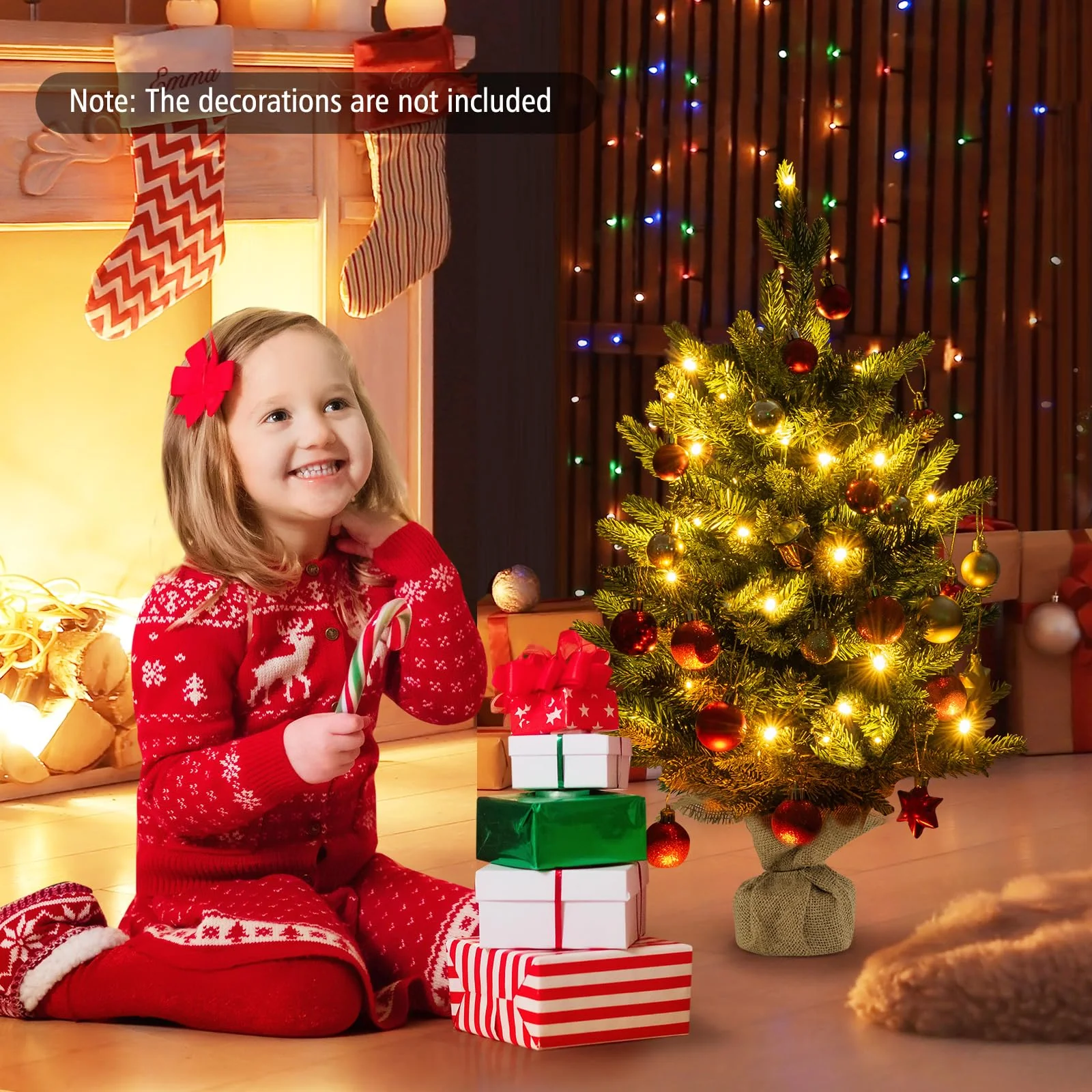 Goplus 2ft Pre-Lit Tabletop Christmas Tree, Small Artificial Spruce Tree w/ 35 LED Lights - Image 2