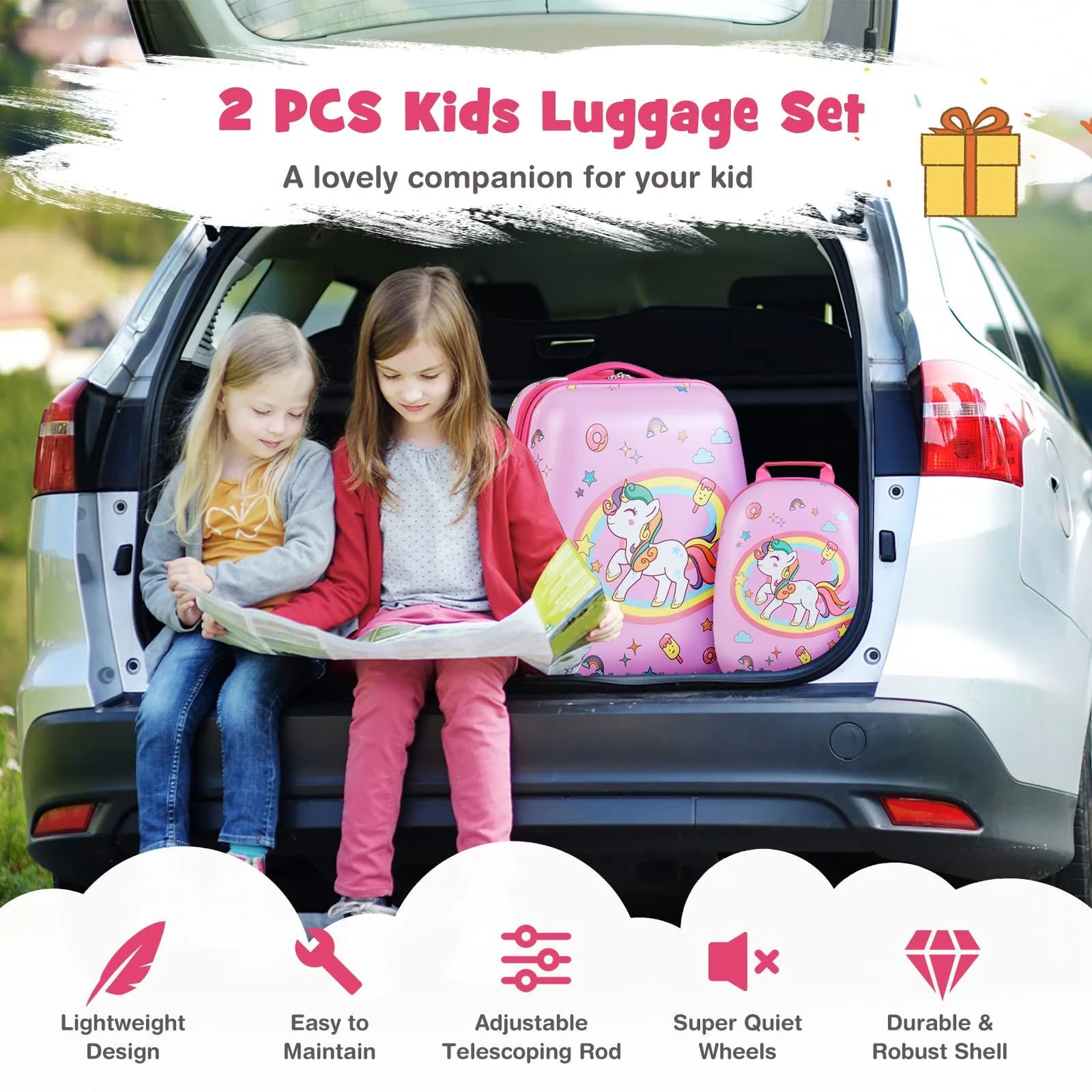 Goplus 2PC Kids Luggage, 12" & 16" Kids Carry On Luggage Set, Lightweight Spinner Suitcases for Boys and Girls - Image 9