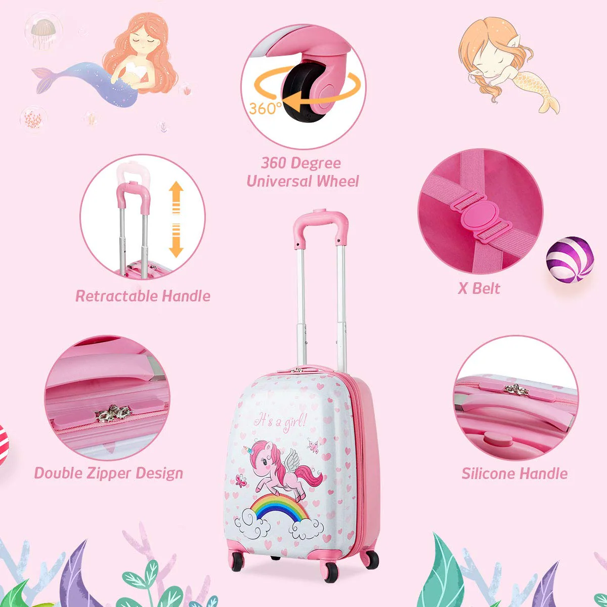 Goplus 2PC Kids Luggage, 12" & 16" Kids Carry On Luggage Set, Lightweight Spinner Suitcases for Boys and Girls - Image 3