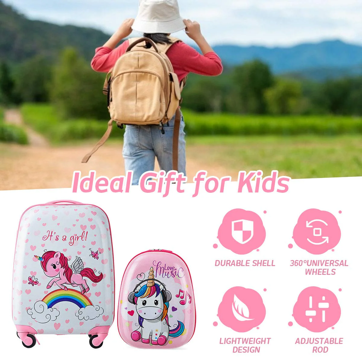 Goplus 2PC Kids Luggage, 12" & 16" Kids Carry On Luggage Set, Lightweight Spinner Suitcases for Boys and Girls - Image 5