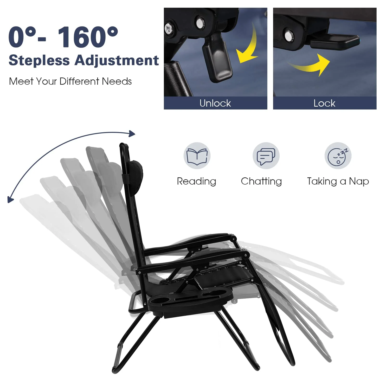 Goplus 2PC Zero Gravity Chairs Lounge Patio Folding Recliner - Image 17