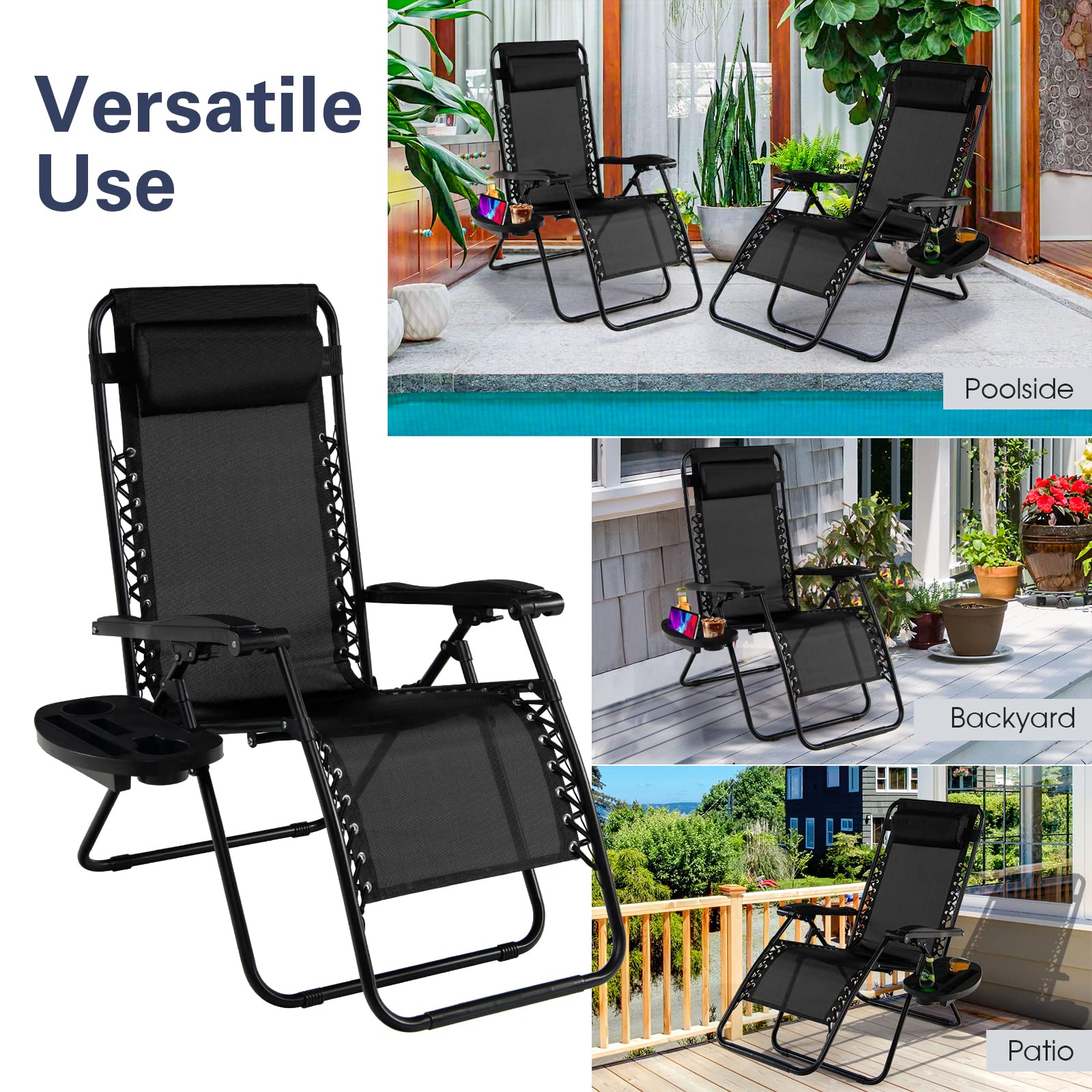 Goplus 2PC Zero Gravity Chairs Lounge Patio Folding Recliner - Image 21