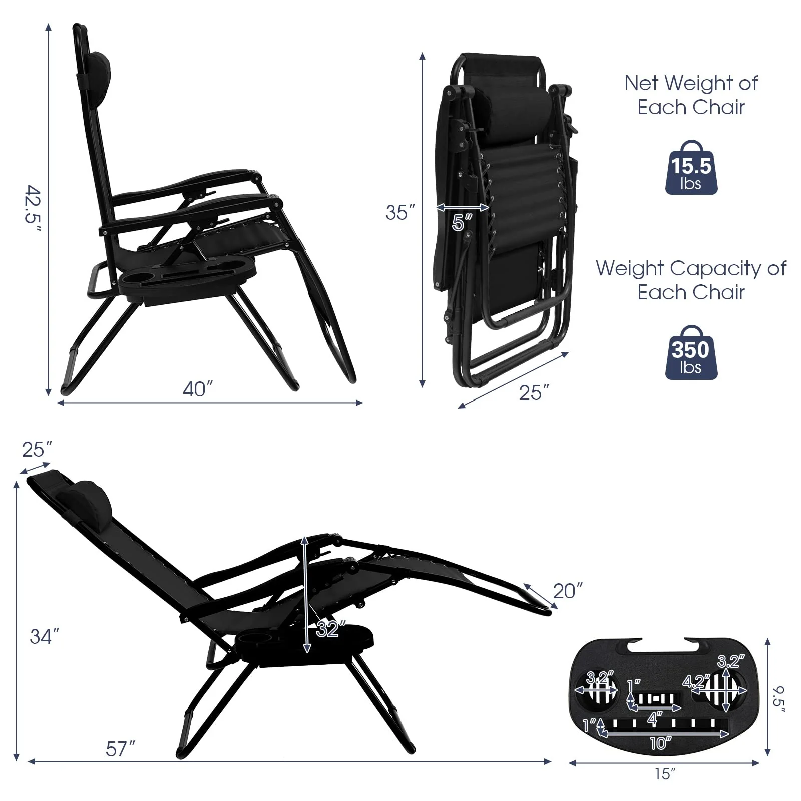 Goplus 2PC Zero Gravity Chairs Lounge Patio Folding Recliner - Image 22