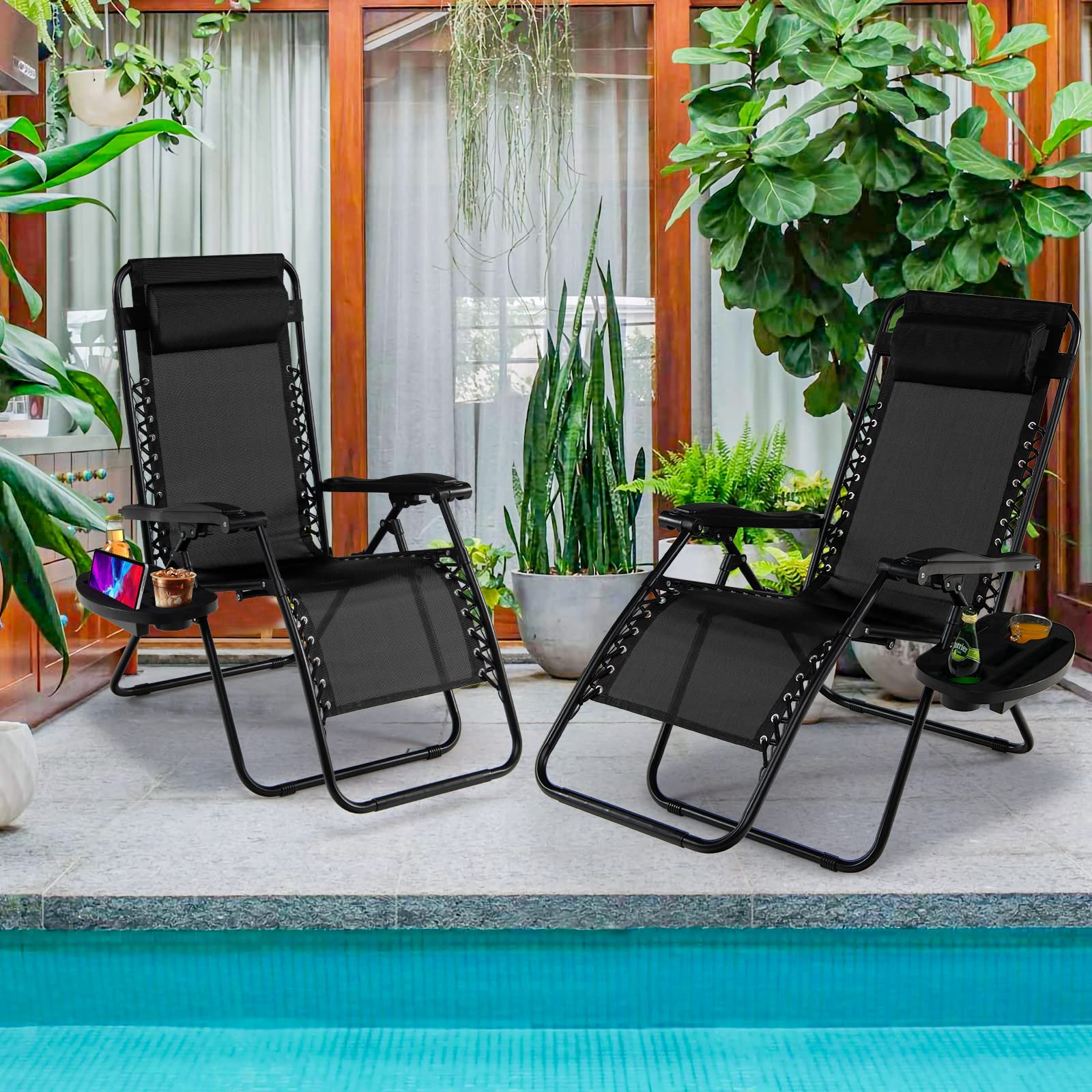 Goplus 2PC Zero Gravity Chairs Lounge Patio Folding Recliner - Image 23