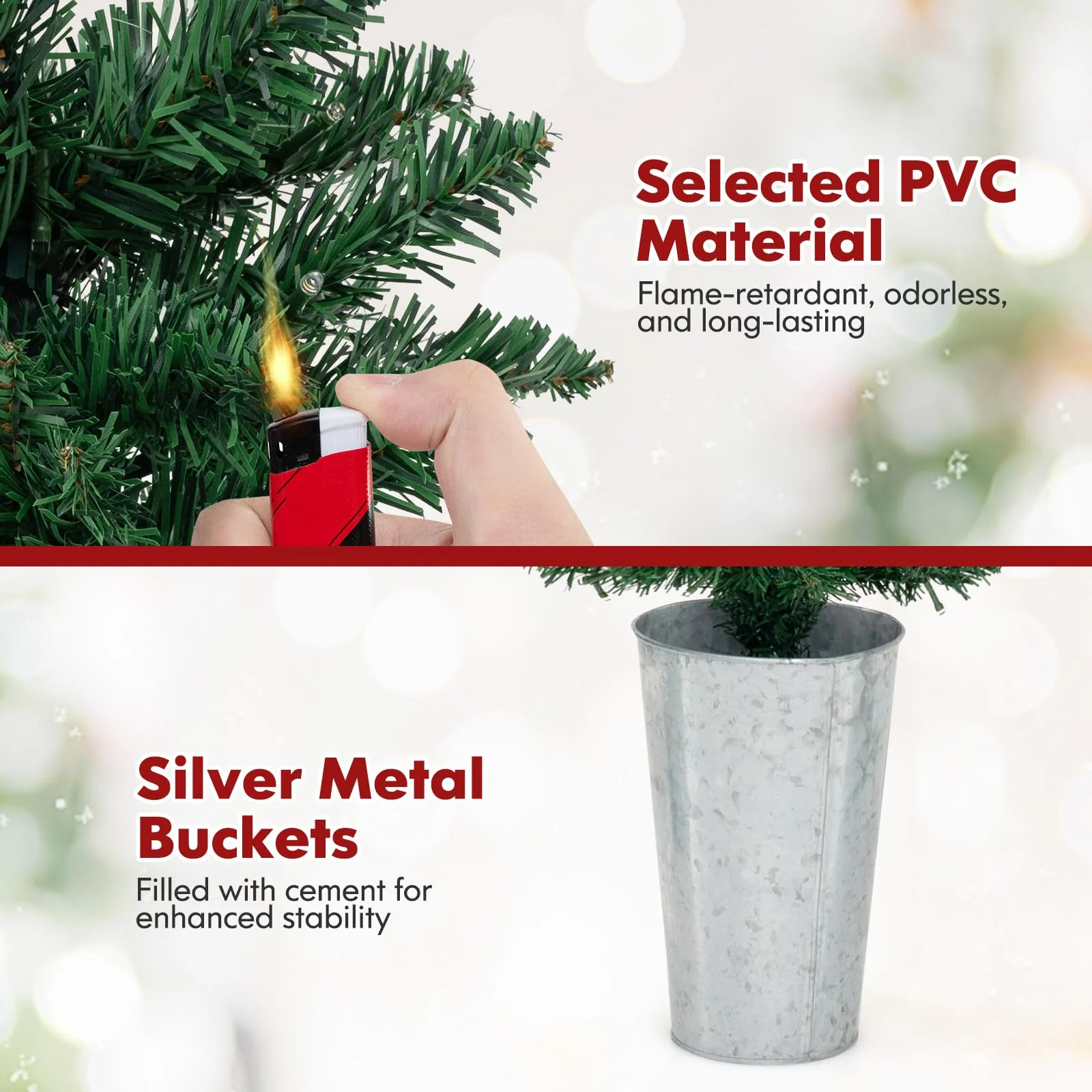 Goplus 3' 4' 5' Pre-Lit Artificial Christmas Tree Set of 3, Slim Pencil Potted Xmas Tree with 423 Branch Tips, 230 Warm White LED Lights - Image 6