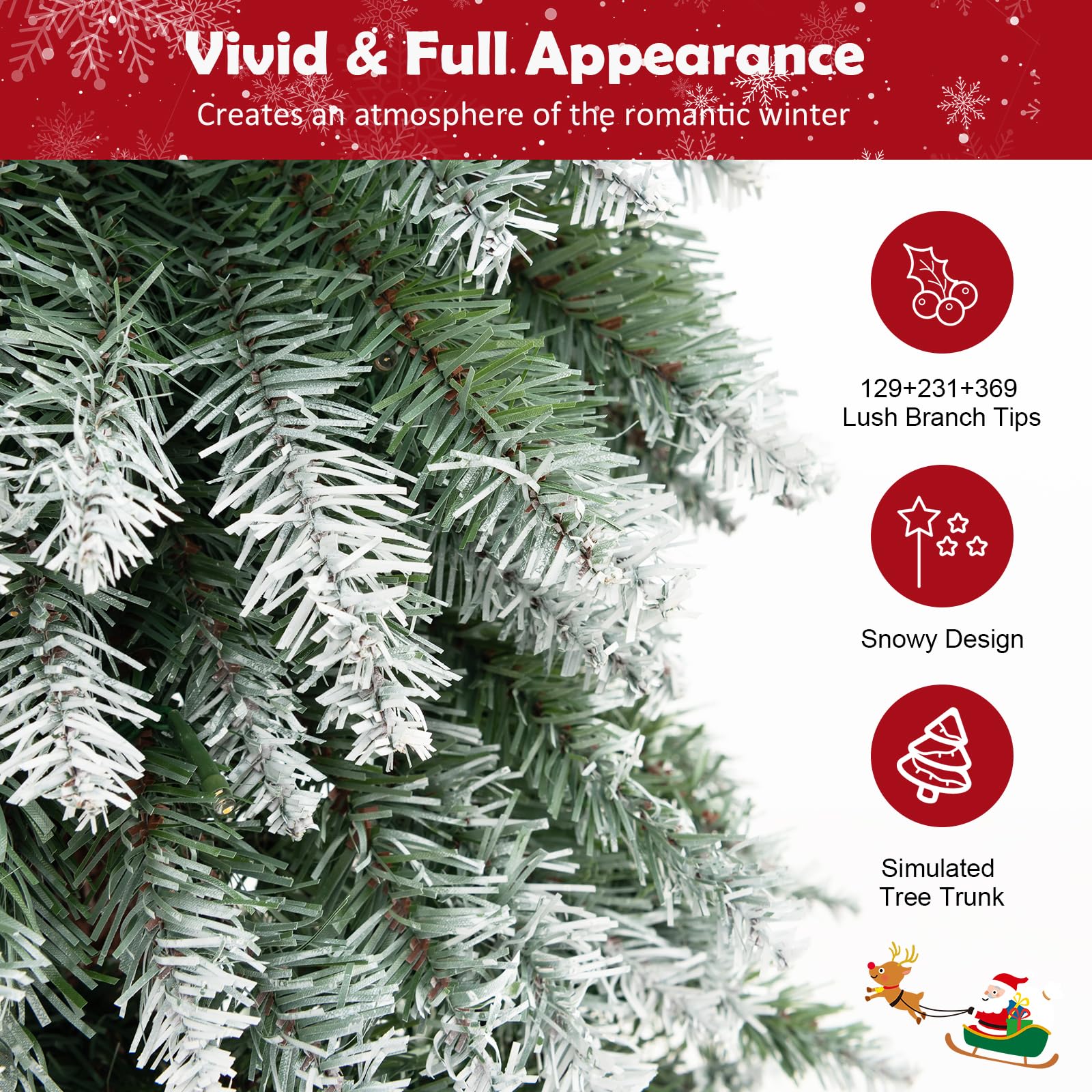 Goplus 3' 4' 5' Pre-Lit Artificial Christmas Tree Set, Slim Pencil Xmas Trees with Snowy Leaves - Image 5