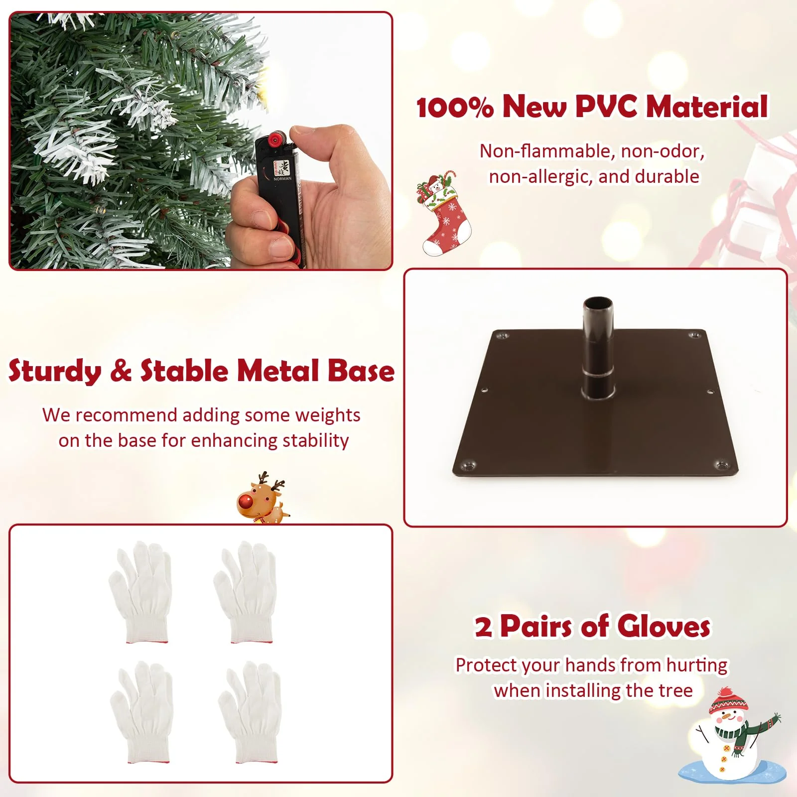 Goplus 3' 4' 5' Pre-Lit Artificial Christmas Tree Set, Slim Pencil Xmas Trees with Snowy Leaves - Image 6