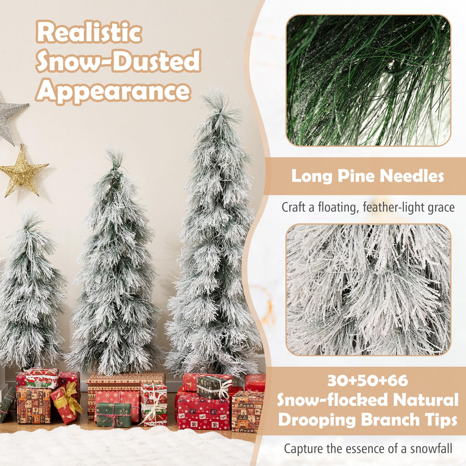 Goplus 3' 4' 5' Pre-Lit Snow Flocked Christmas Tree Set of 3 | Holiday Seasonal Decor - Image 4