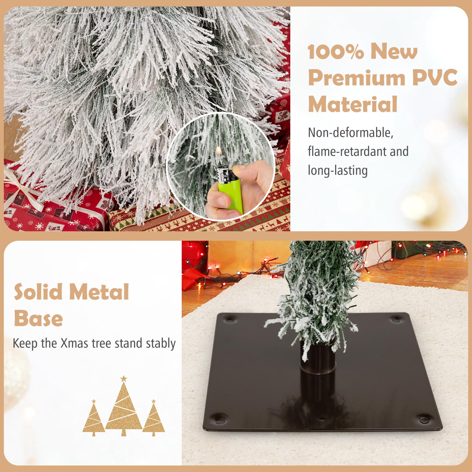 Goplus 3' 4' 5' Pre-Lit Snow Flocked Christmas Tree Set of 3 | Holiday Seasonal Decor - Image 5