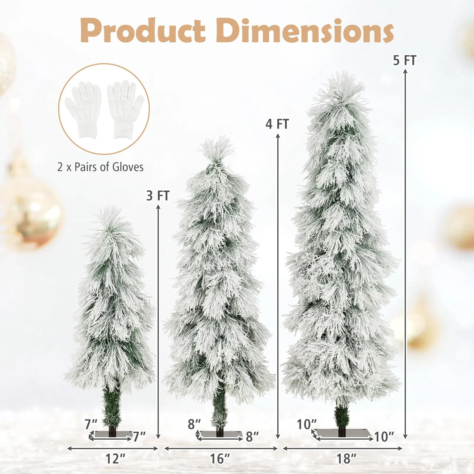 Goplus 3' 4' 5' Pre-Lit Snow Flocked Christmas Tree Set of 3 | Holiday Seasonal Decor - Image 7