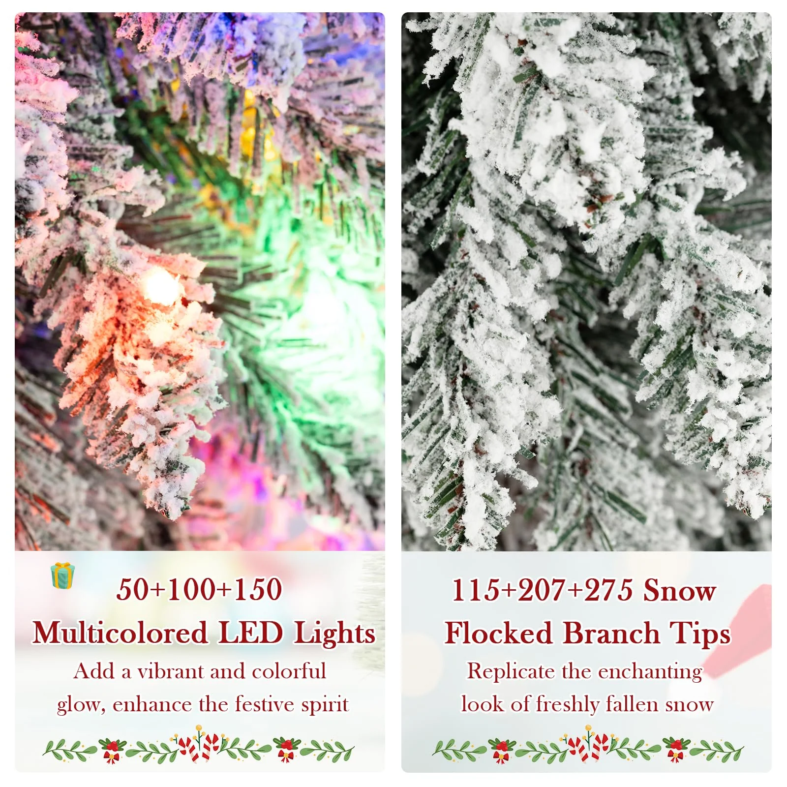 Goplus 3' 4' 5' Pre-Lit Snow Flocked Christmas Tree Set of 3 with 300 Multicolored LED Lights - Image 3