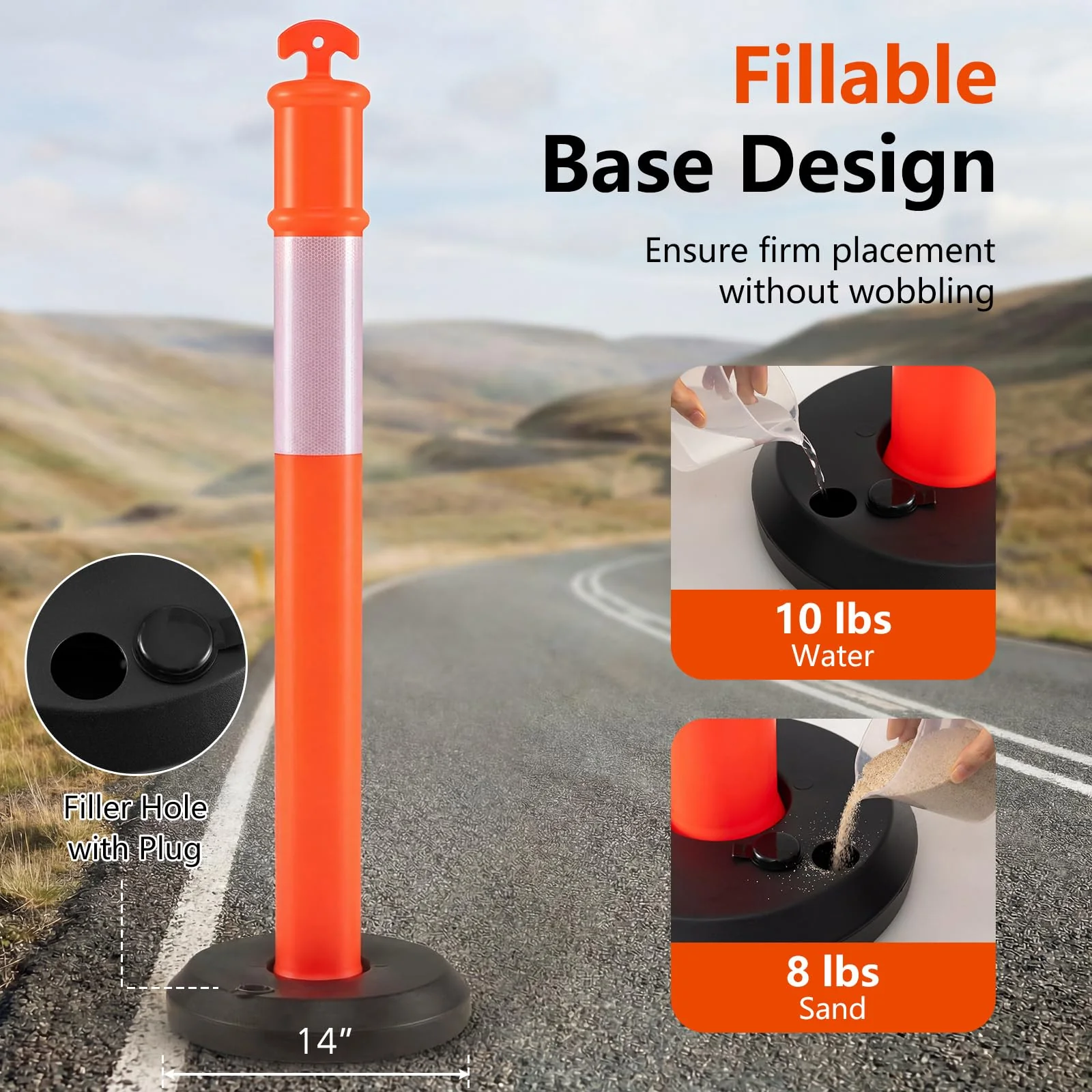 Goplus 3/6/9 Pack Traffic Delineator Posts with Fillable Base - Image 3
