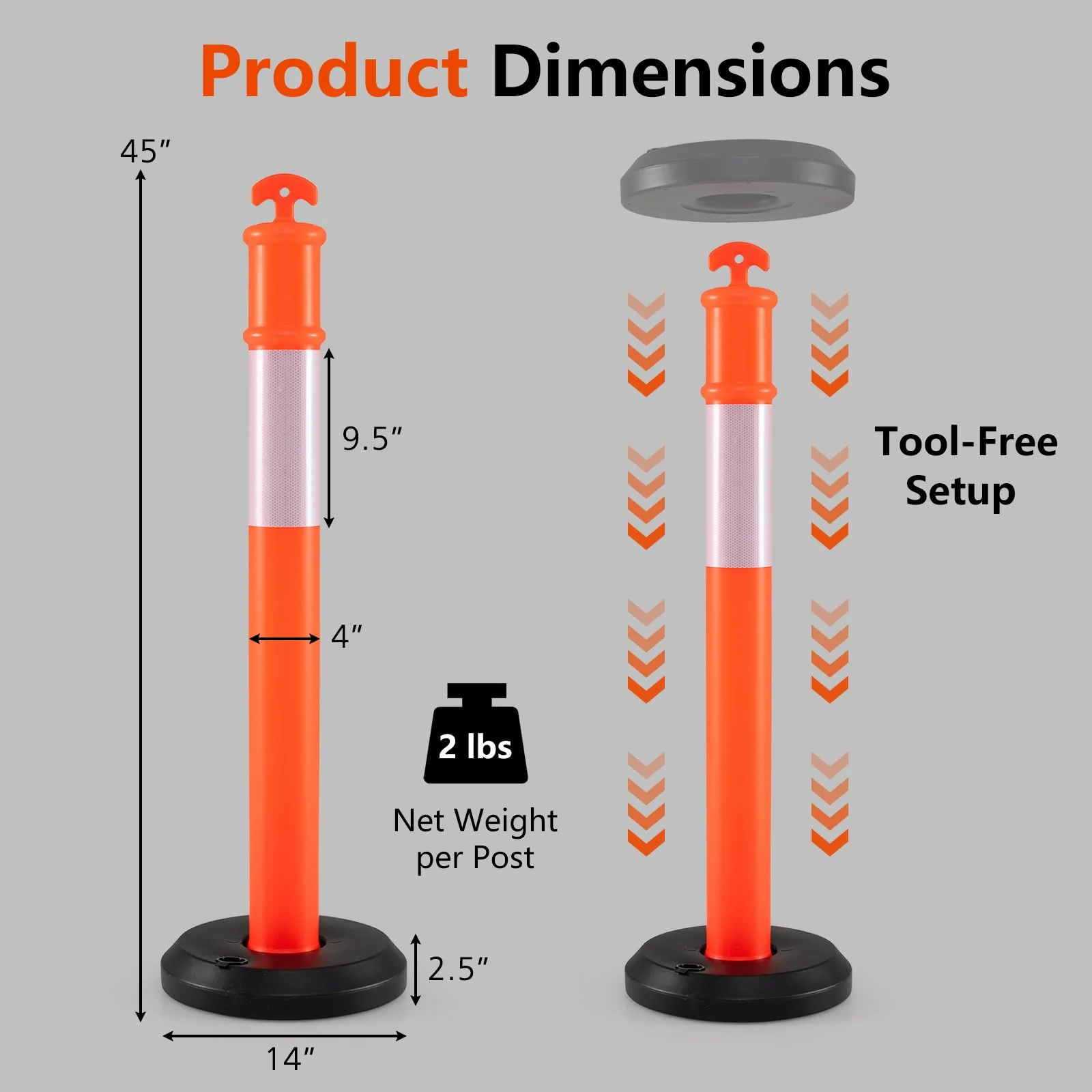 Goplus 3/6/9 Pack Traffic Delineator Posts with Fillable Base - Image 8