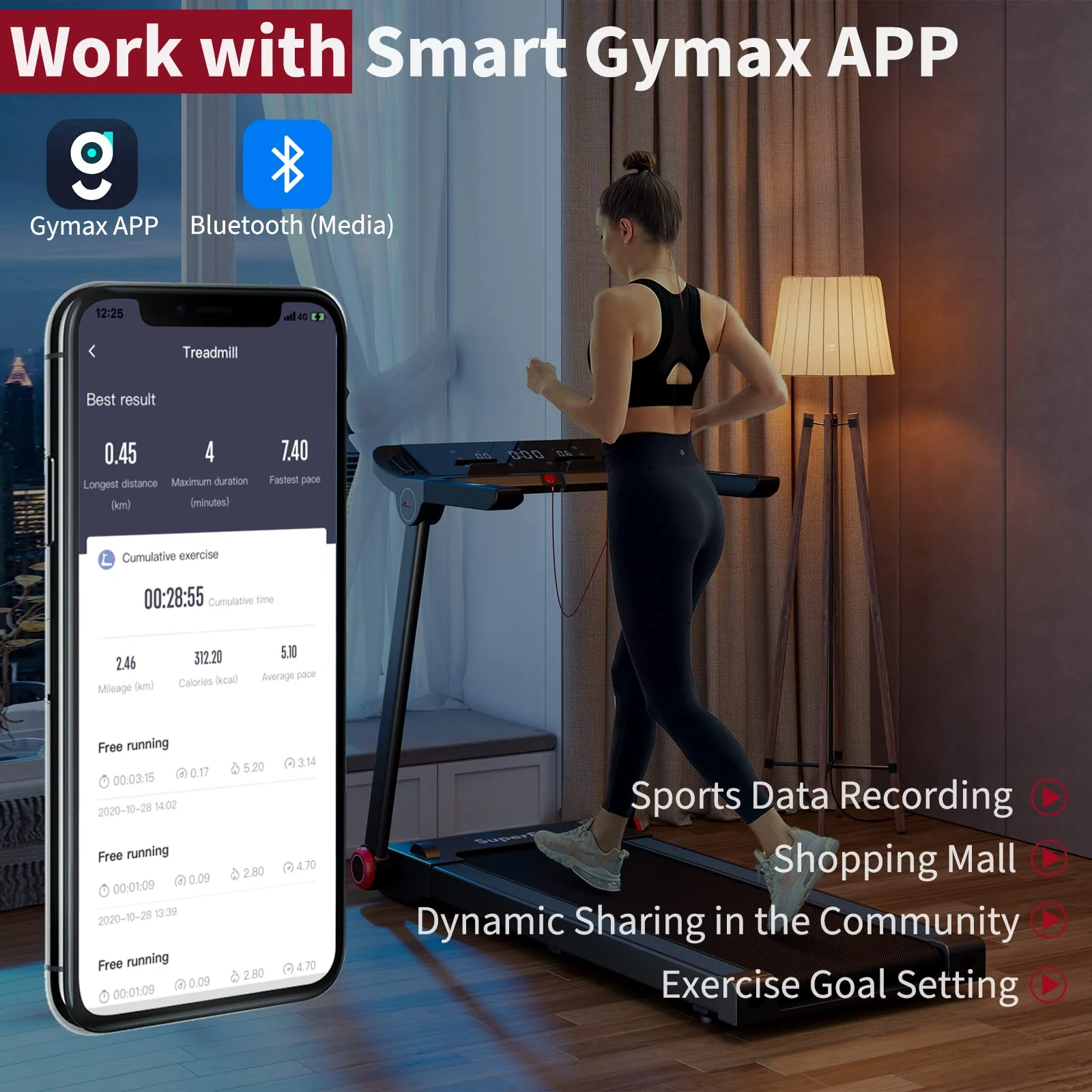 Goplus 3.75HP Folding Treadmill, Freestanding Superfit Treadmill with APP, 12 Preset Programs - Image 5